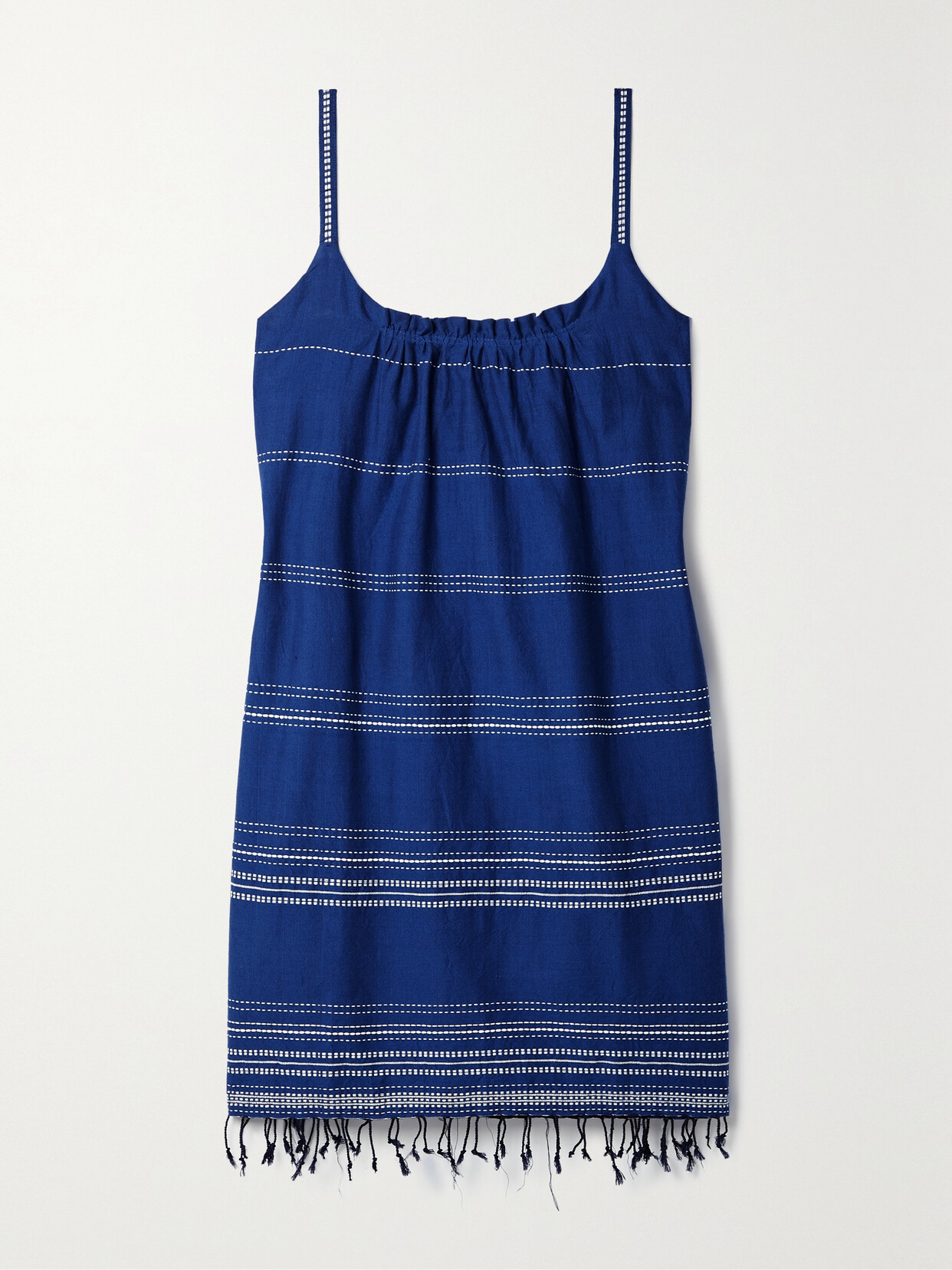 lemlem + Net Sustain Inku Fringed Striped Cotton Mini Dress - Blue