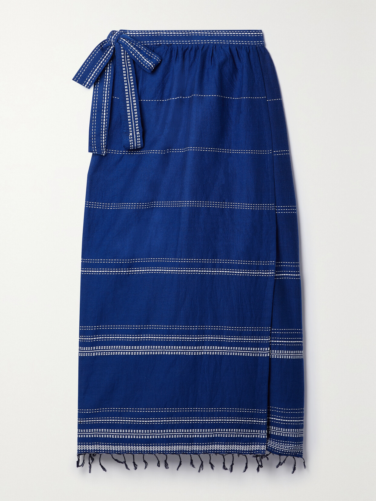 LemLem - Inku Embroidered Tasseled Cotton-canvas Wrap Skirt - Blue