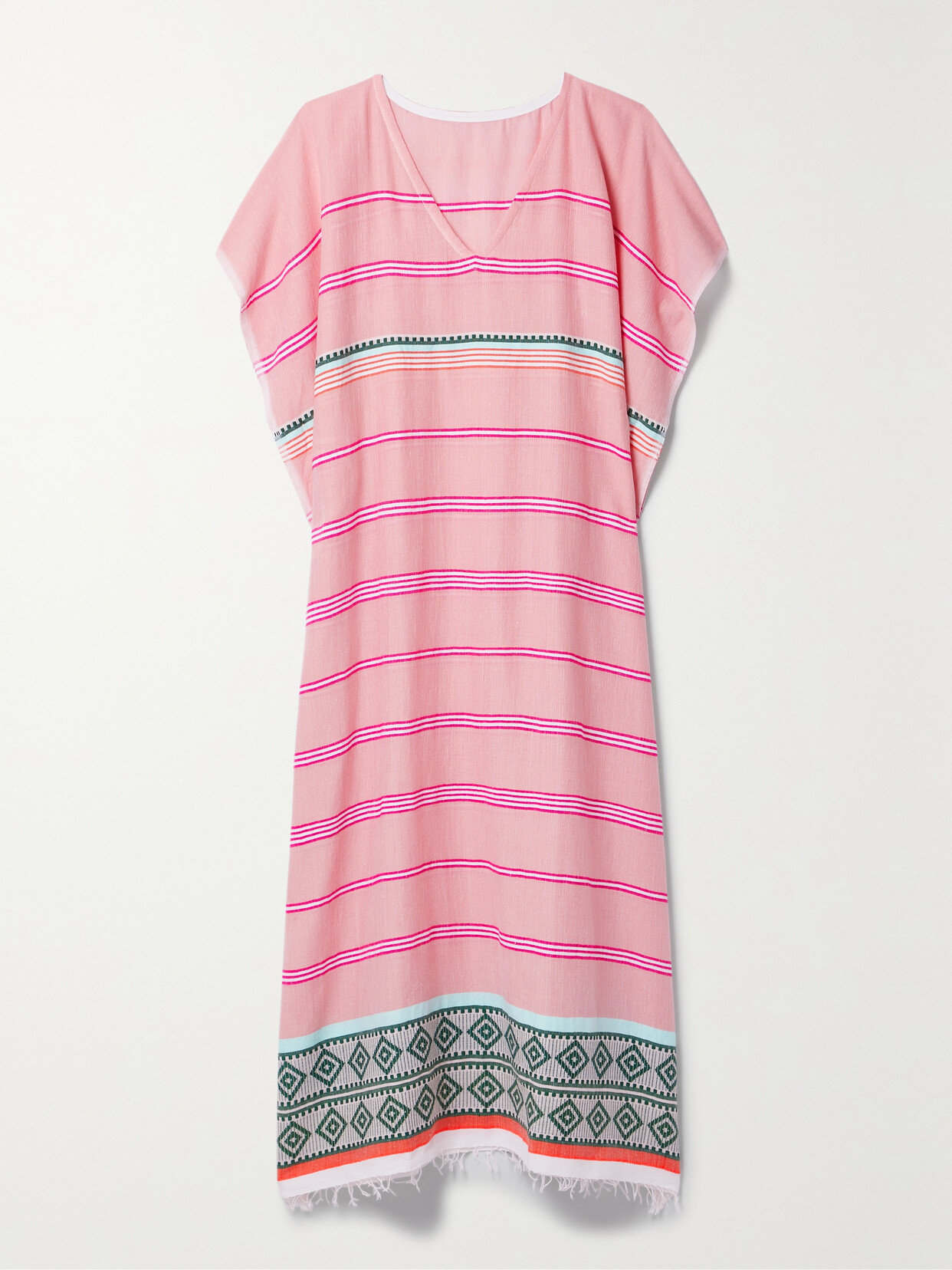 lemlem + Net Sustain Rosa Fringed Striped Cotton-blend Midi Dress