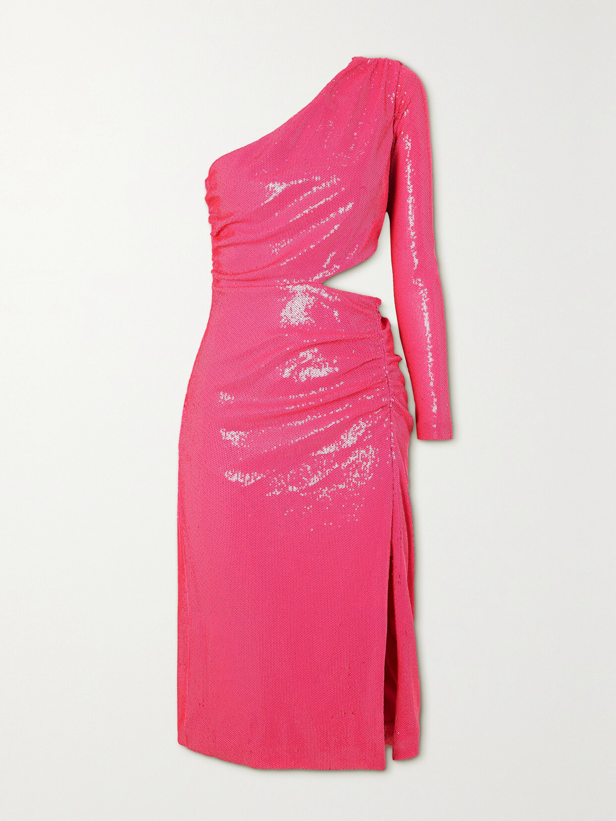 L'Agence - Christie One-shoulder Ruched Cutout Sequined Jersey Dress - Pink