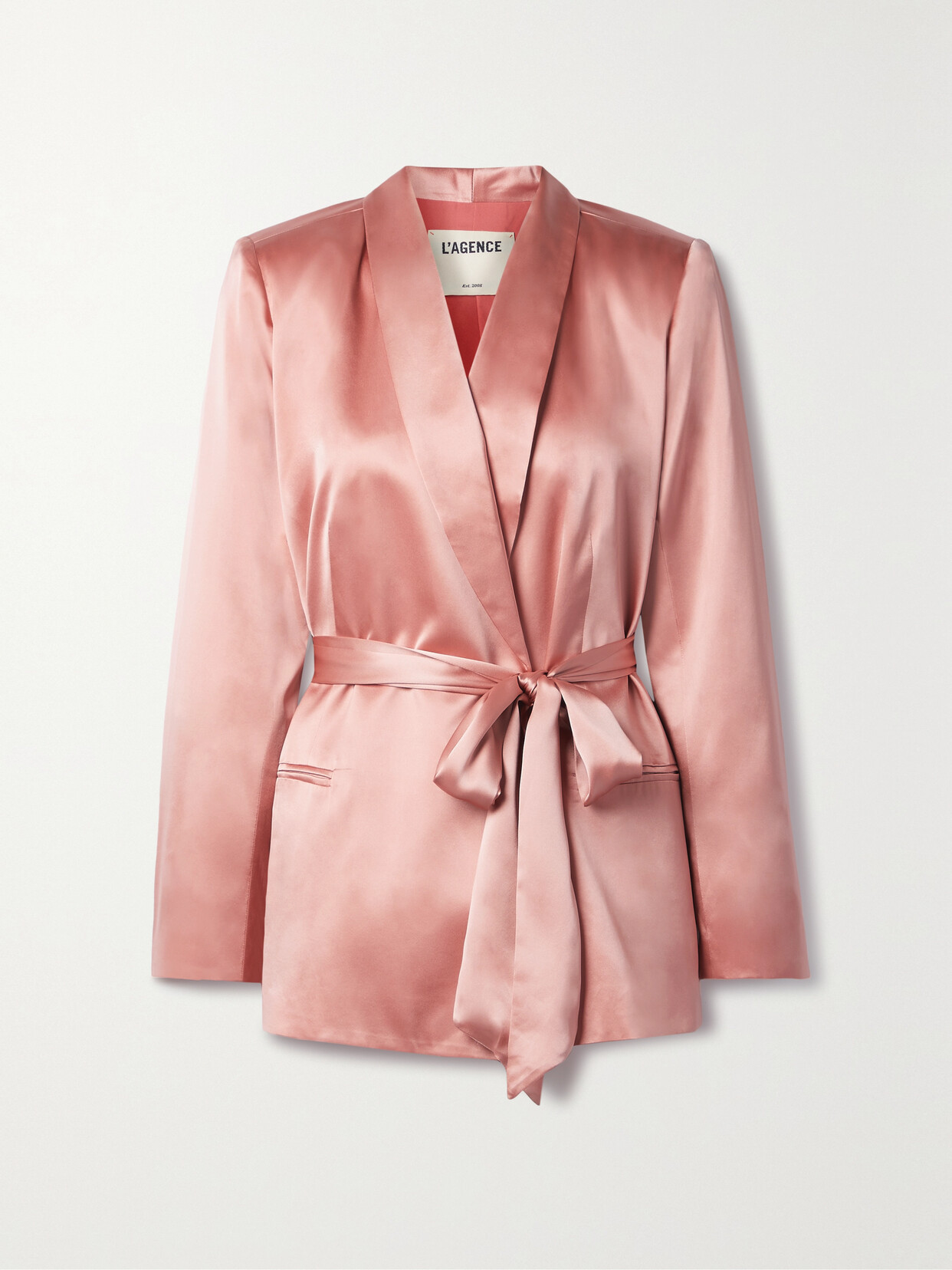 L'Agence - Everly Belted Silk-satin Blazer - Pink