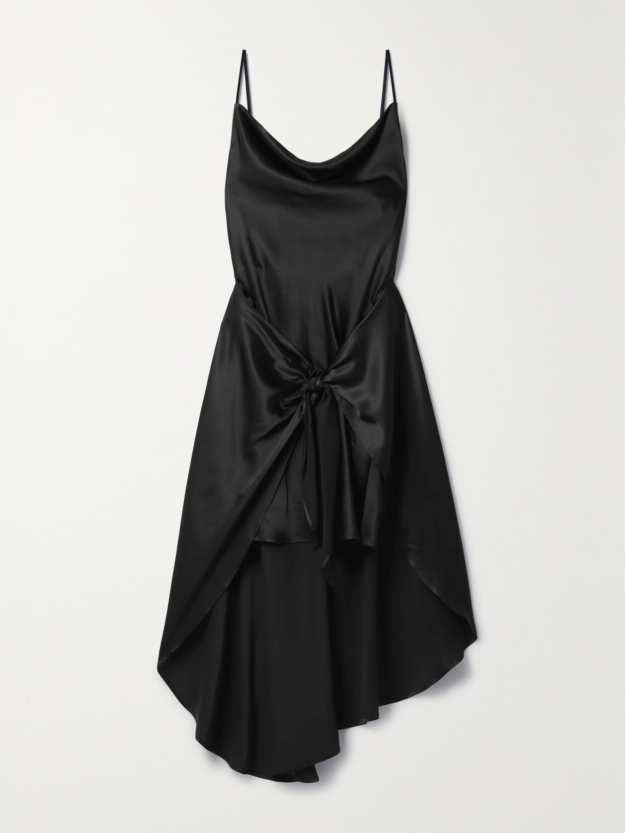 L'Agence - Rose Knotted Draped Asymmetric Silk-satin Midi Dress - Black