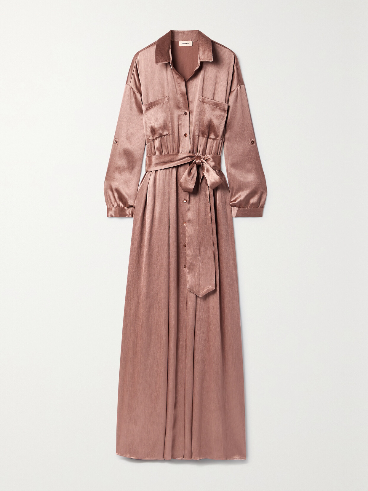 L'Agence - Cammi Belted Plissé-satin Maxi Shirt Dress - Pink