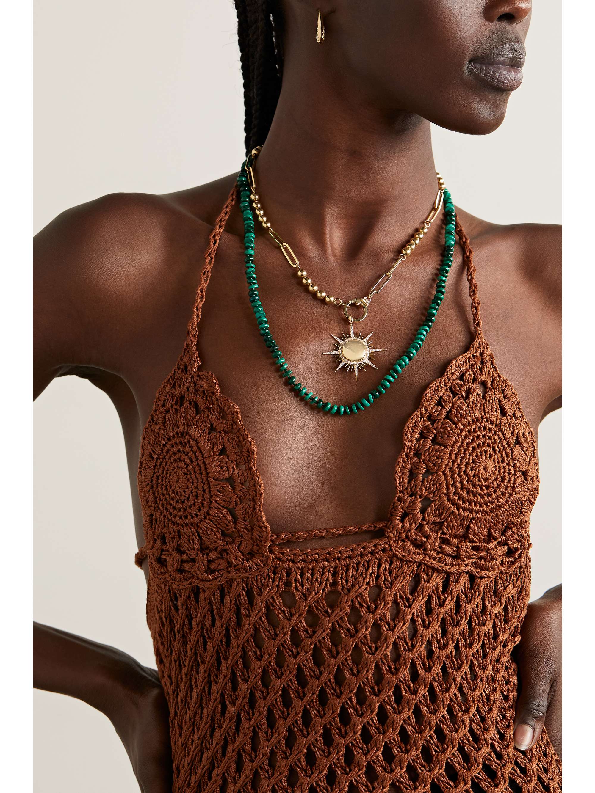 SORELLINA 18-karat gold malachite diamond necklace