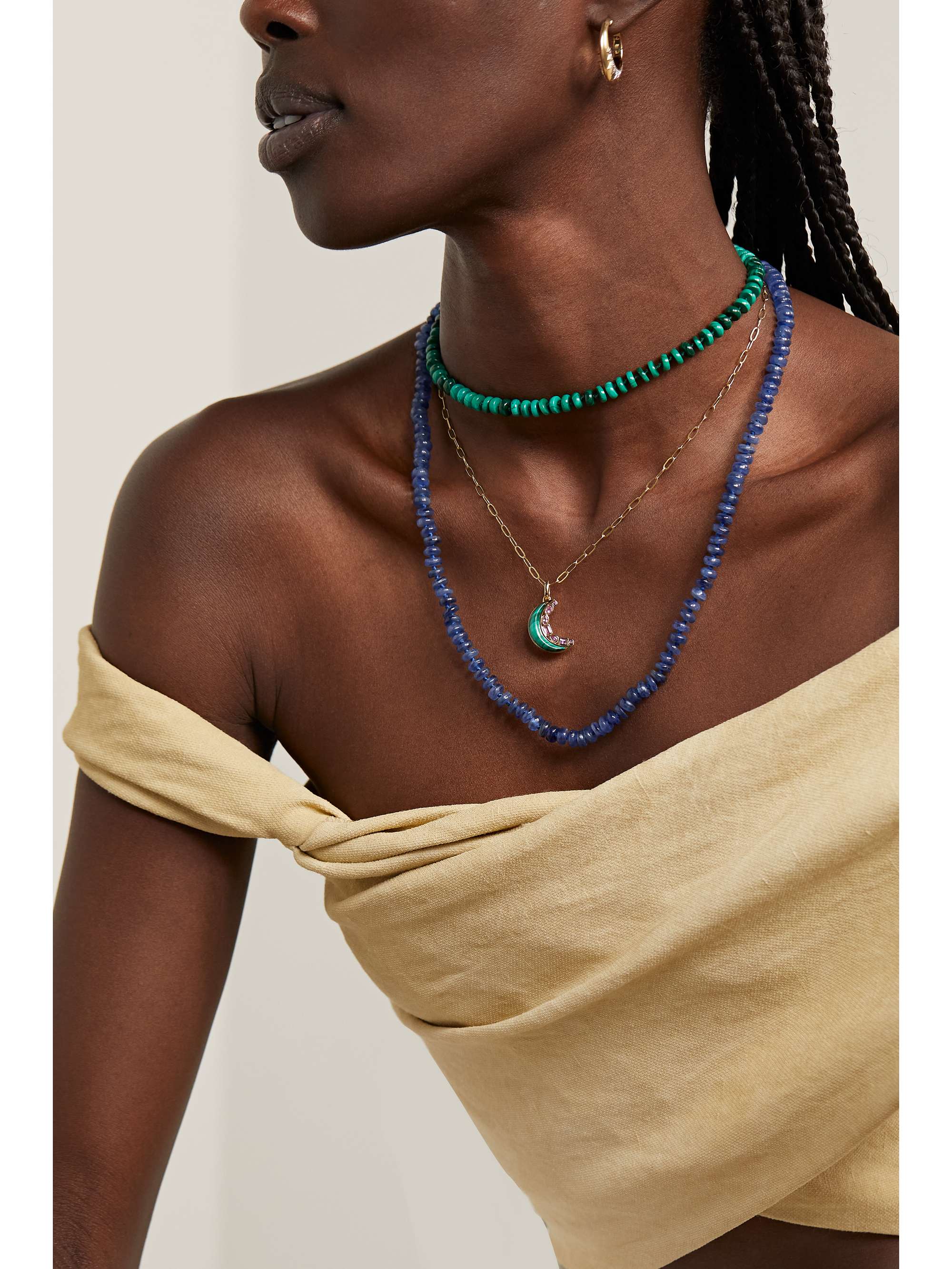 SORELLINA 18-karat gold malachite diamond necklace