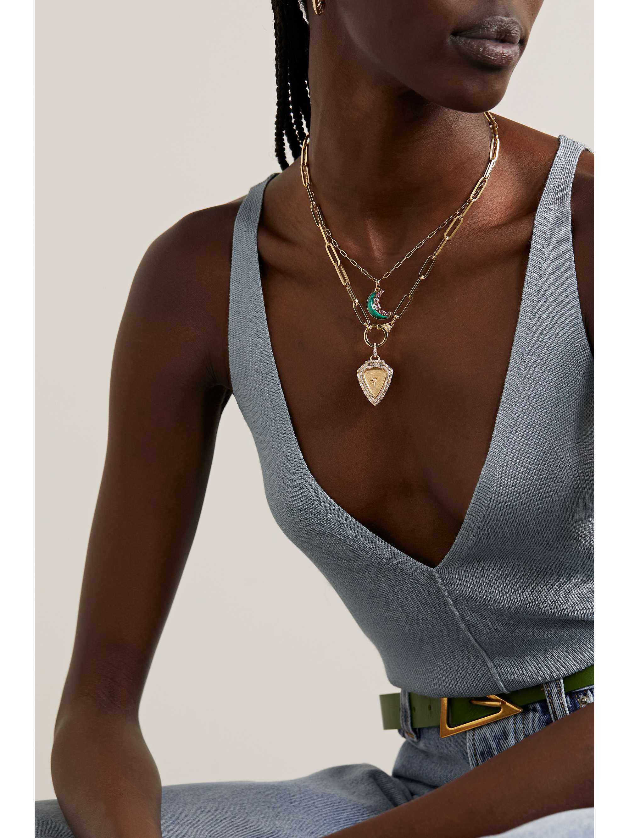 SORELLINA Mini Monroe 18-karat gold, malachite and sapphire necklace