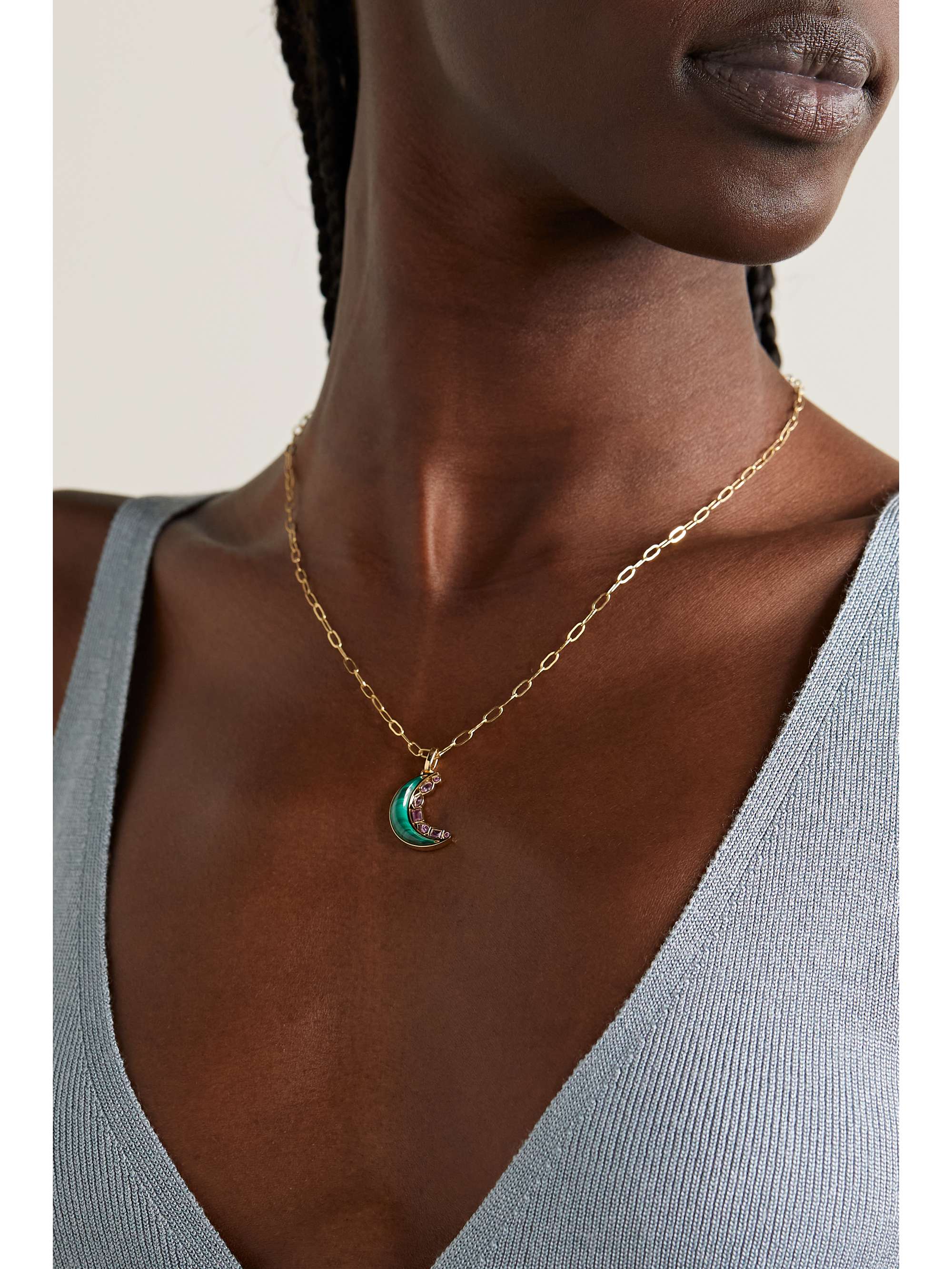 SORELLINA Mini Monroe 18-karat gold, malachite and sapphire necklace