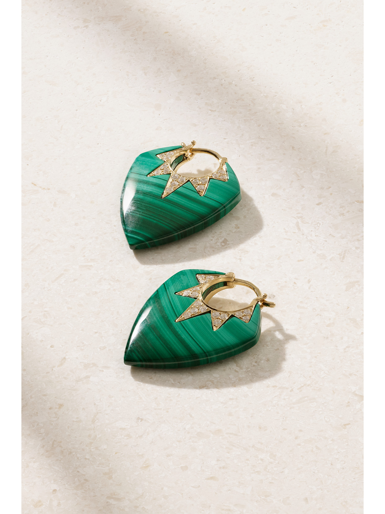 Sorellina - Classic Guitar Pick 18-karat Gold, Malachite And Diamond Earrings - one size