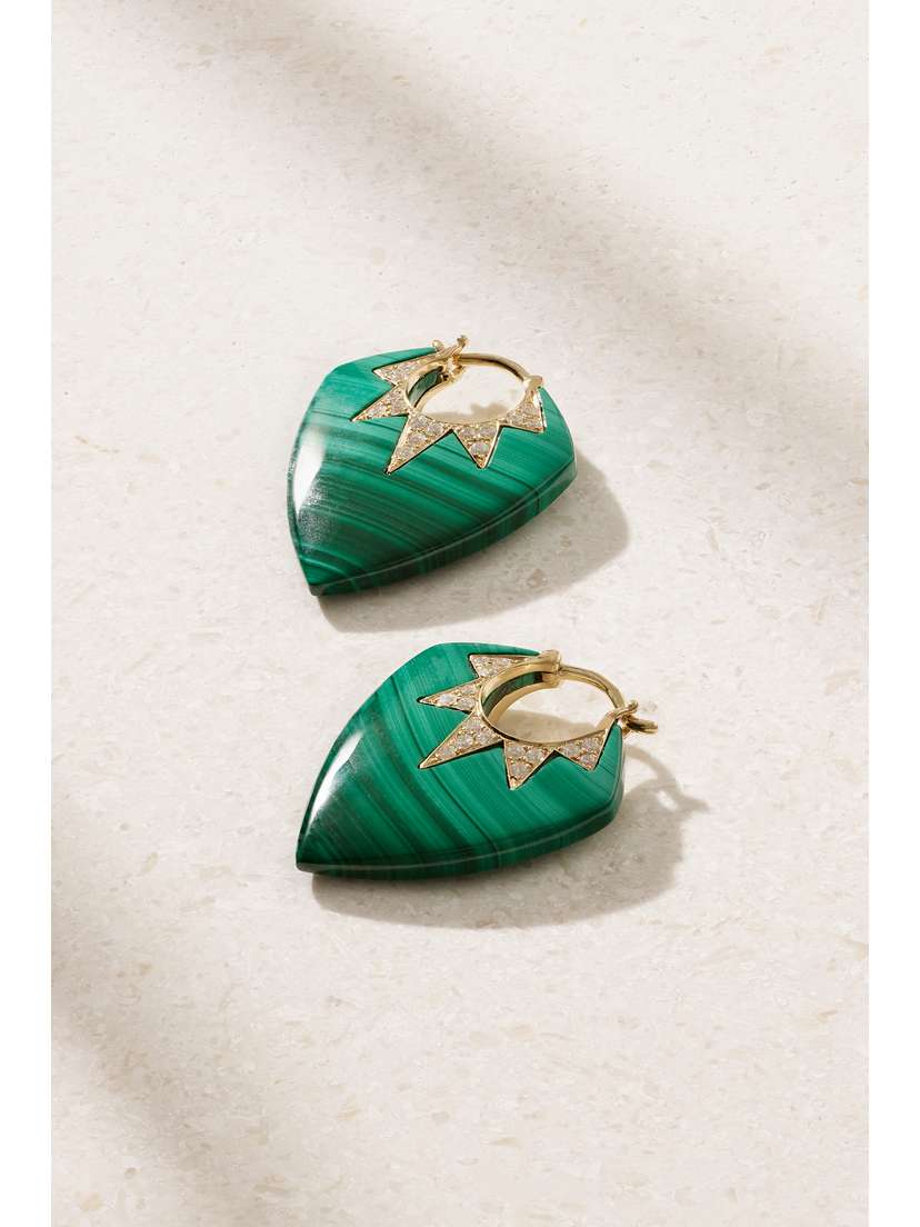 Sorellina Classic Guitar Pick 18-karat , Malachite And Diamond Earrings - One size