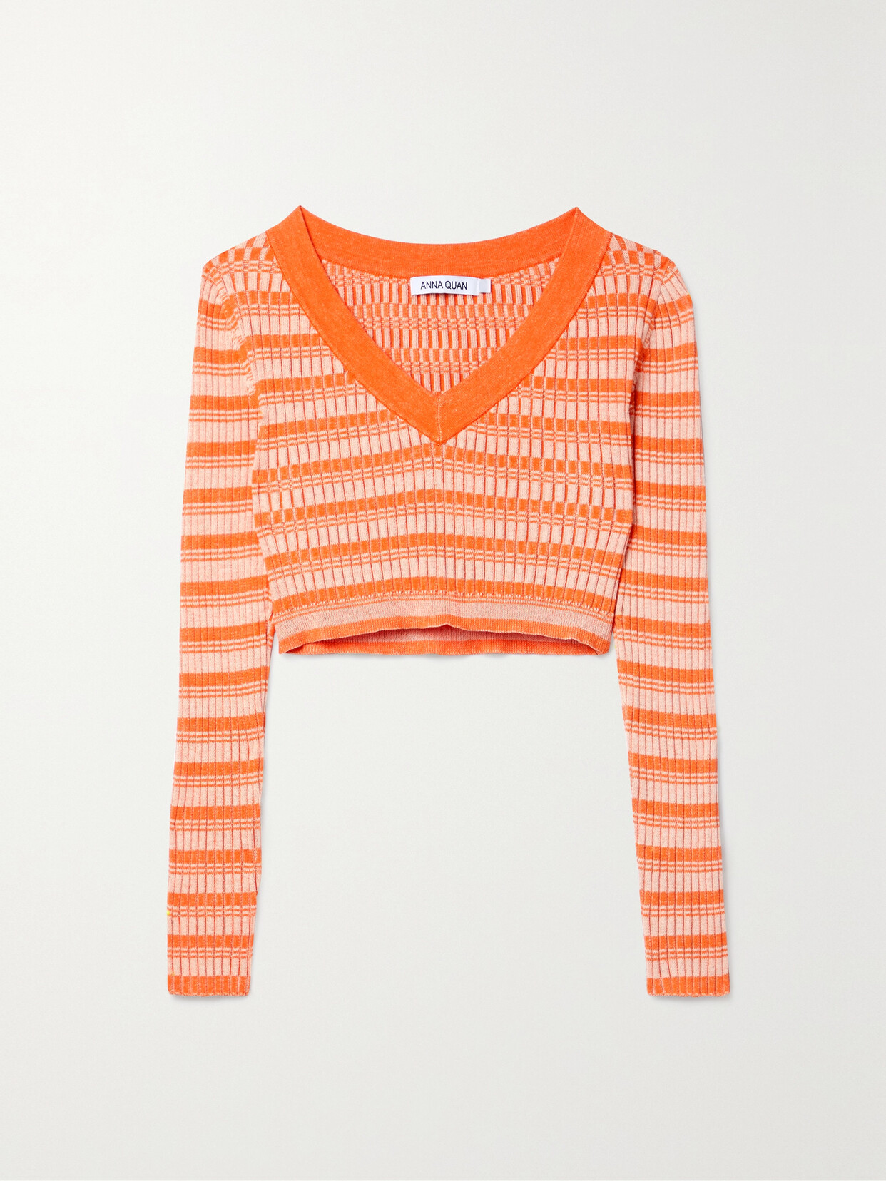 Anna Quan Delta Cropped Ribbed Striped Cotton Sweater In Orange