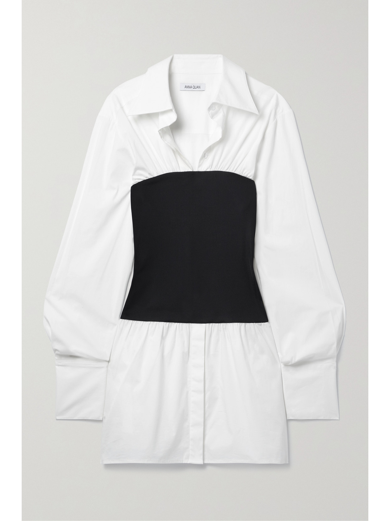 ANNA QUAN - Claudia Cotton-blend Poplin And Ribbed Ponte Mini Shirt Dress - White