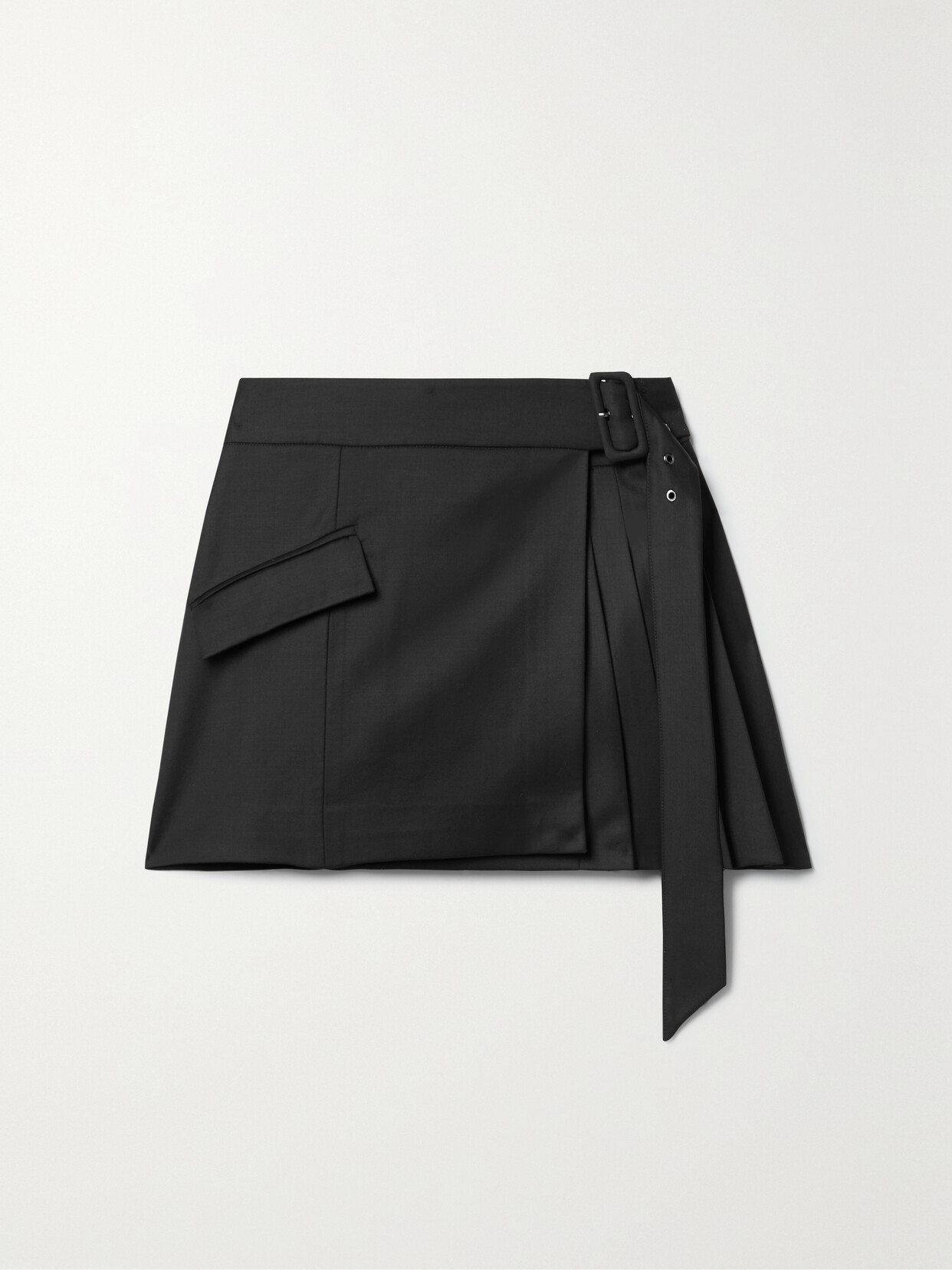 ANNA QUAN - Tyra Belted Pleated Wool-twill Mini Wrap Skirt - Black