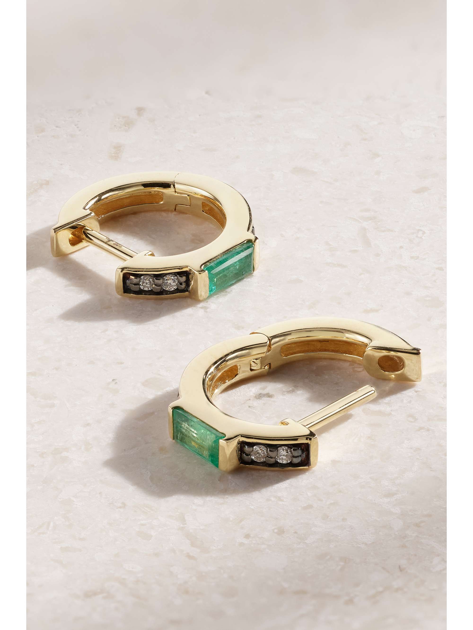 SORELLINA Otto 18-karat gold, diamond and emerald hoop earrings