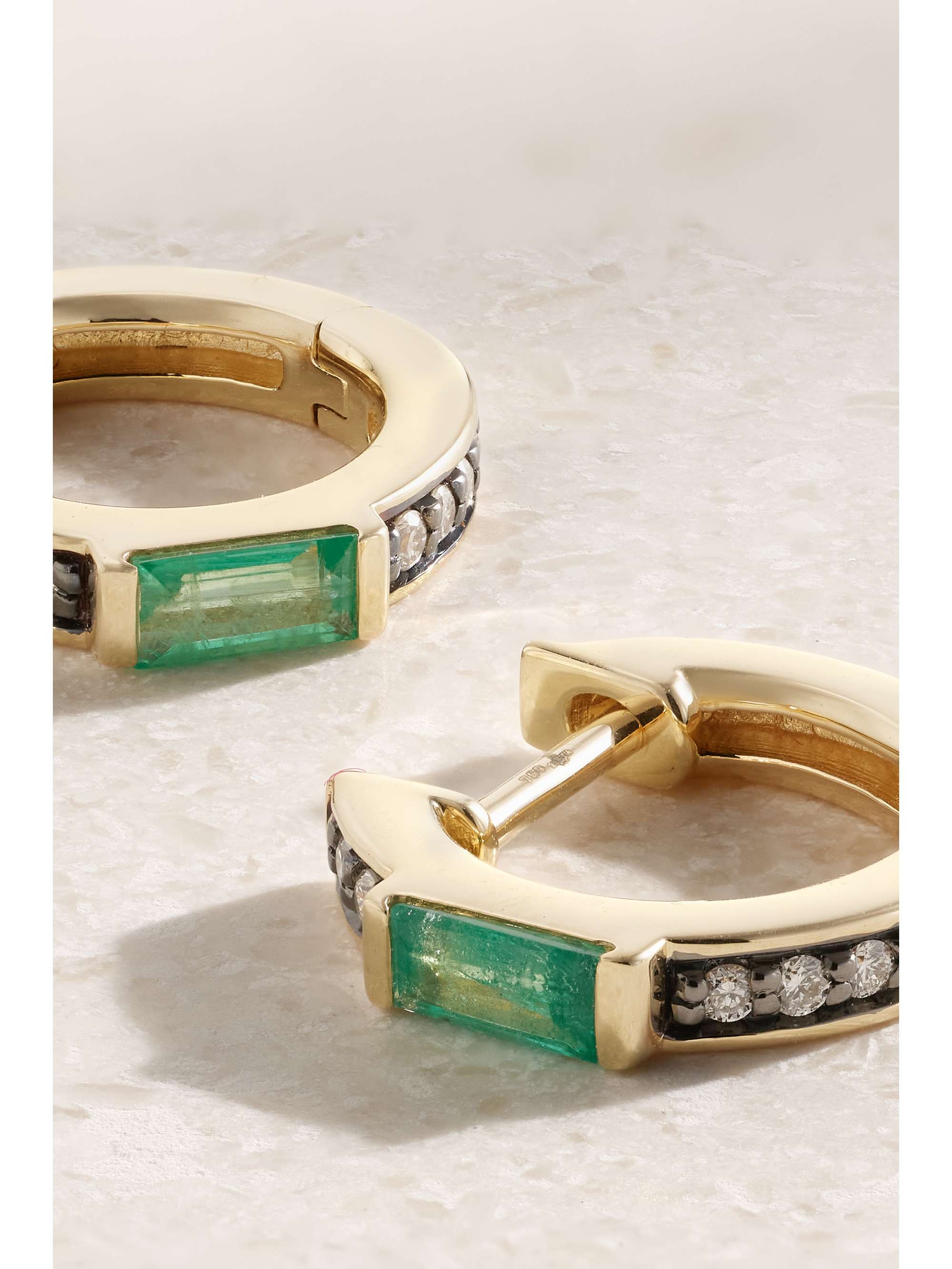 SORELLINA Otto 18-karat gold, diamond and emerald hoop earrings