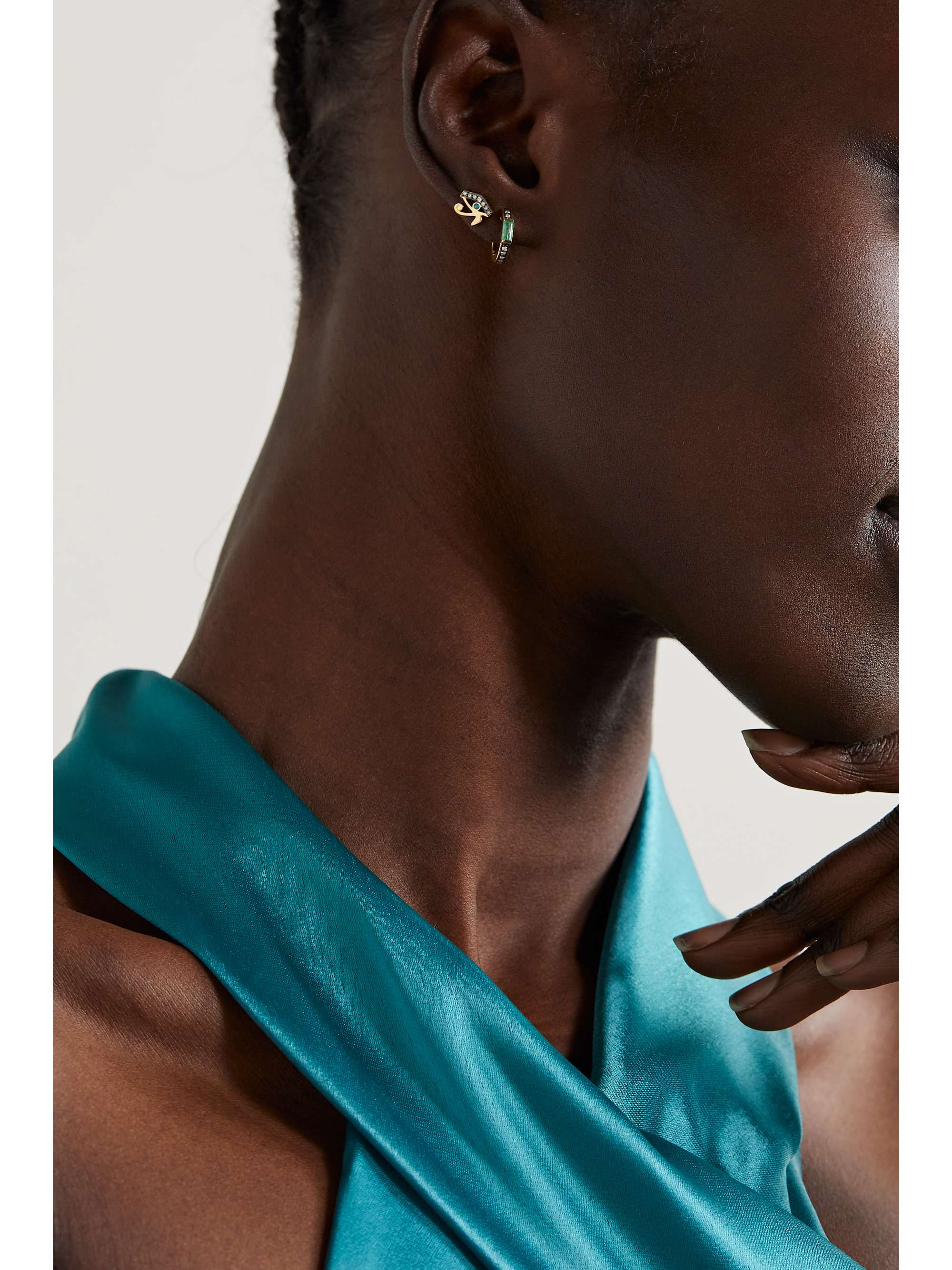 SORELLINA Otto 18-karat gold, diamond and emerald hoop earrings