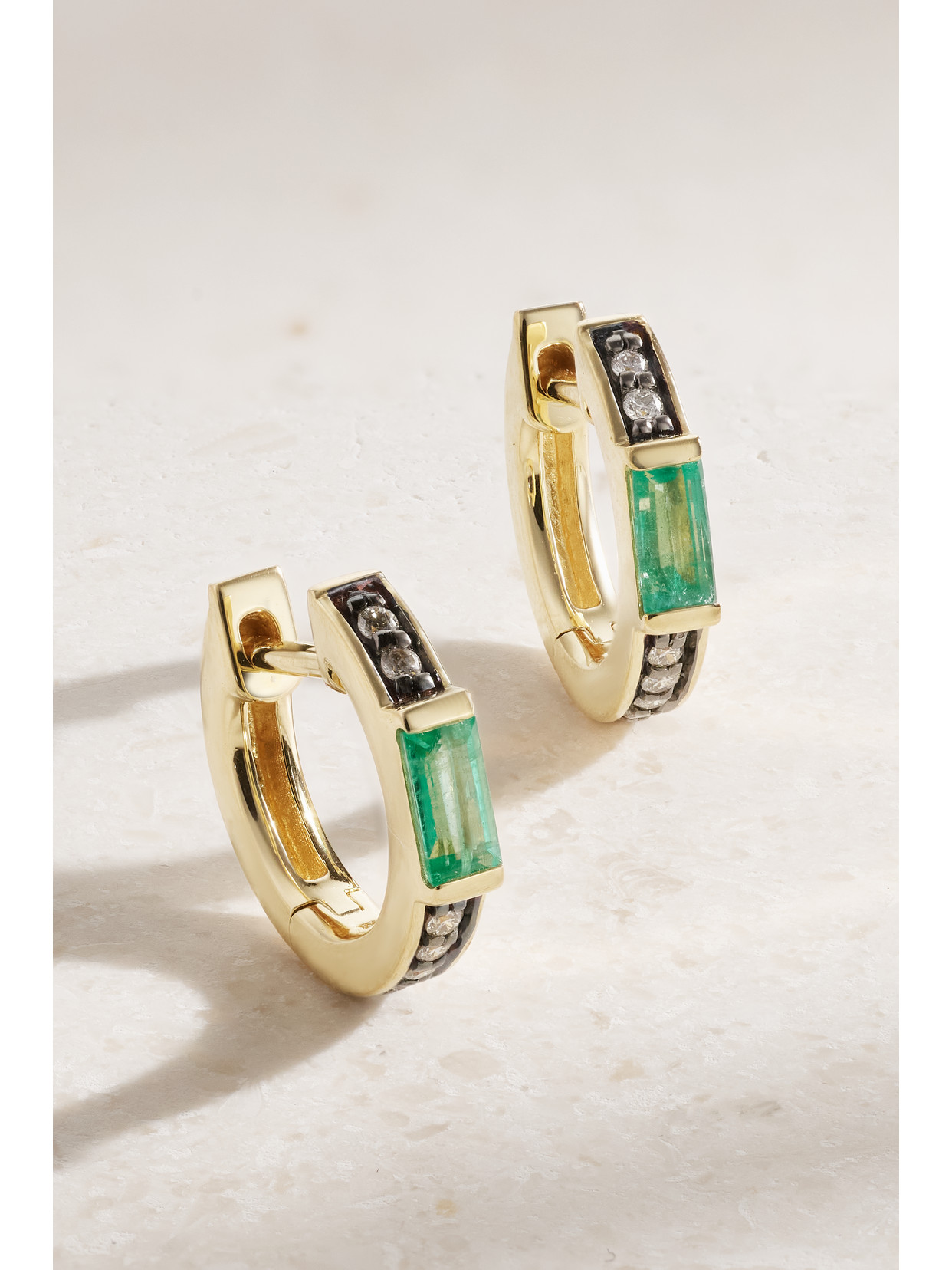 Sorellina Otto 18-karat Gold, Diamond And Emerald Hoop Earrings In Green