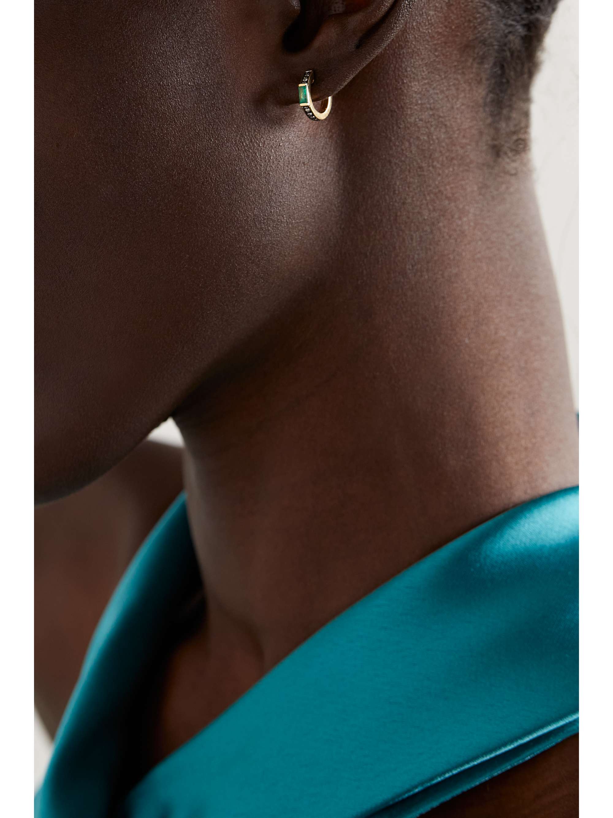 SORELLINA Otto 18-karat gold, diamond and emerald hoop earrings