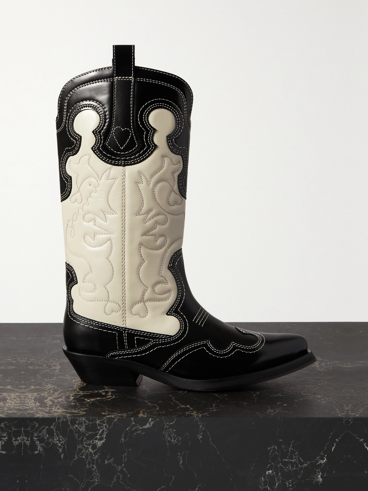 GANNI - Embroidered Two-tone Leather Boots - Black