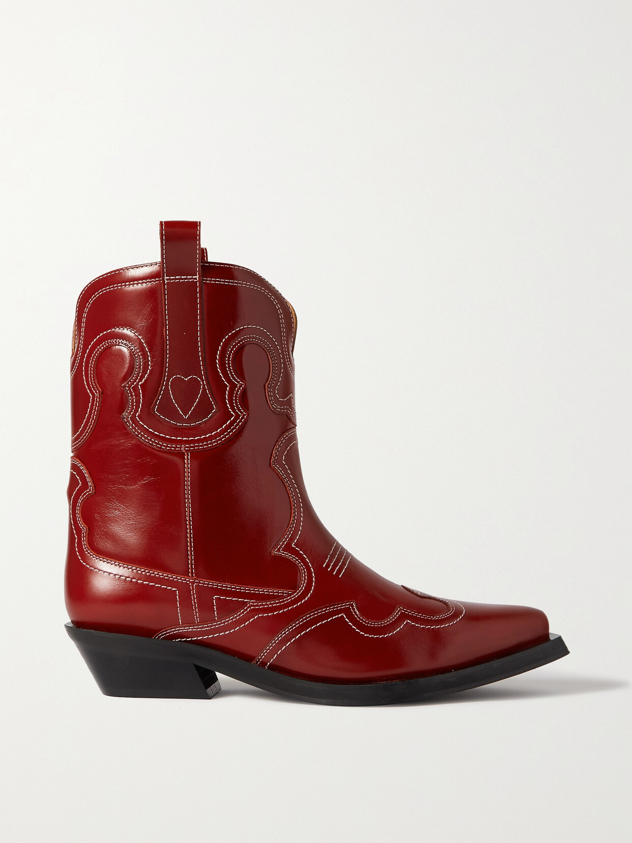 GANNI - Embroidered Leather Ankle Boots - IT36