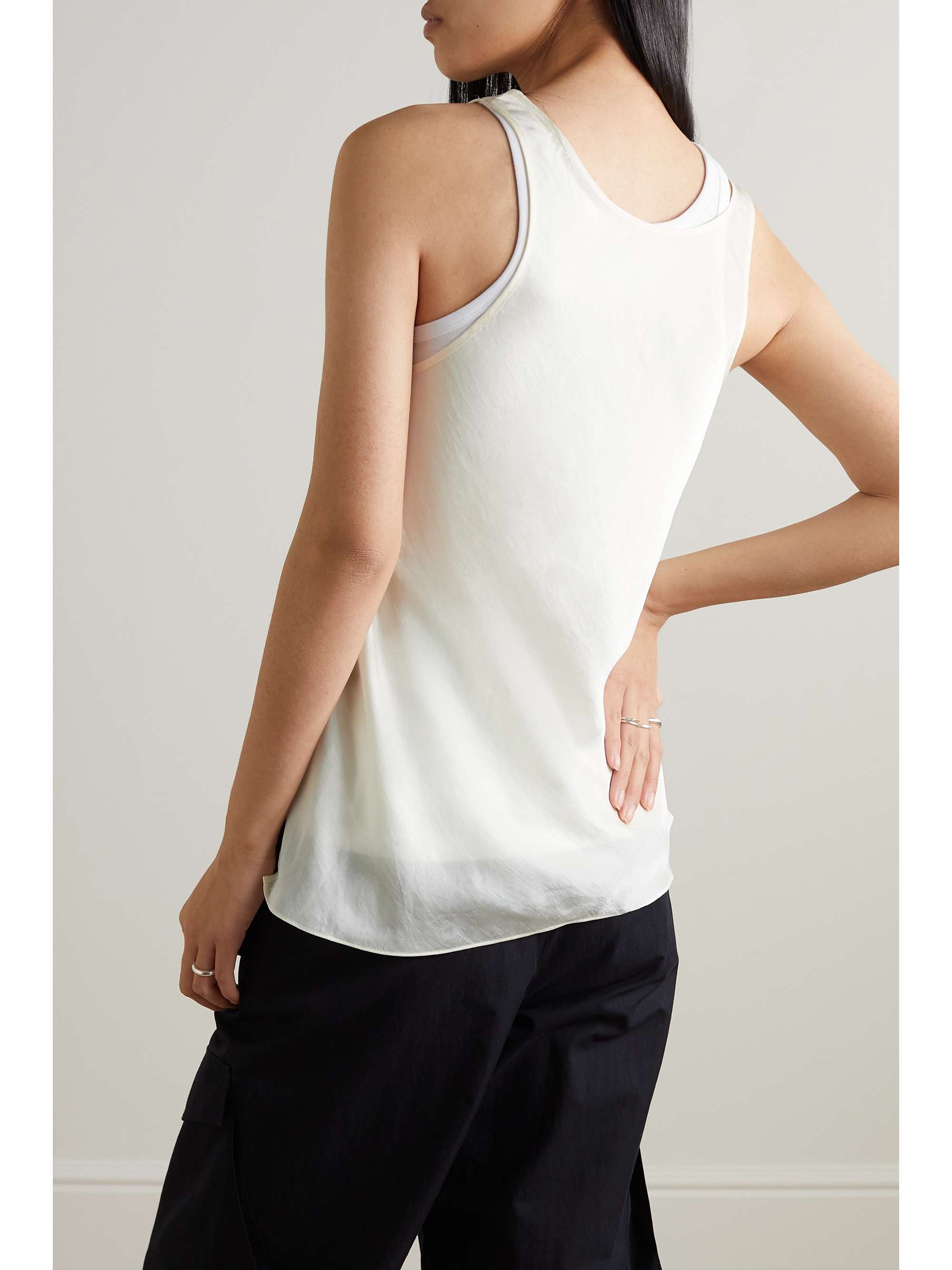 3.1 PHILLIP LIM サテン＆コットンジャージー レイヤード タンクトップ レーストリム