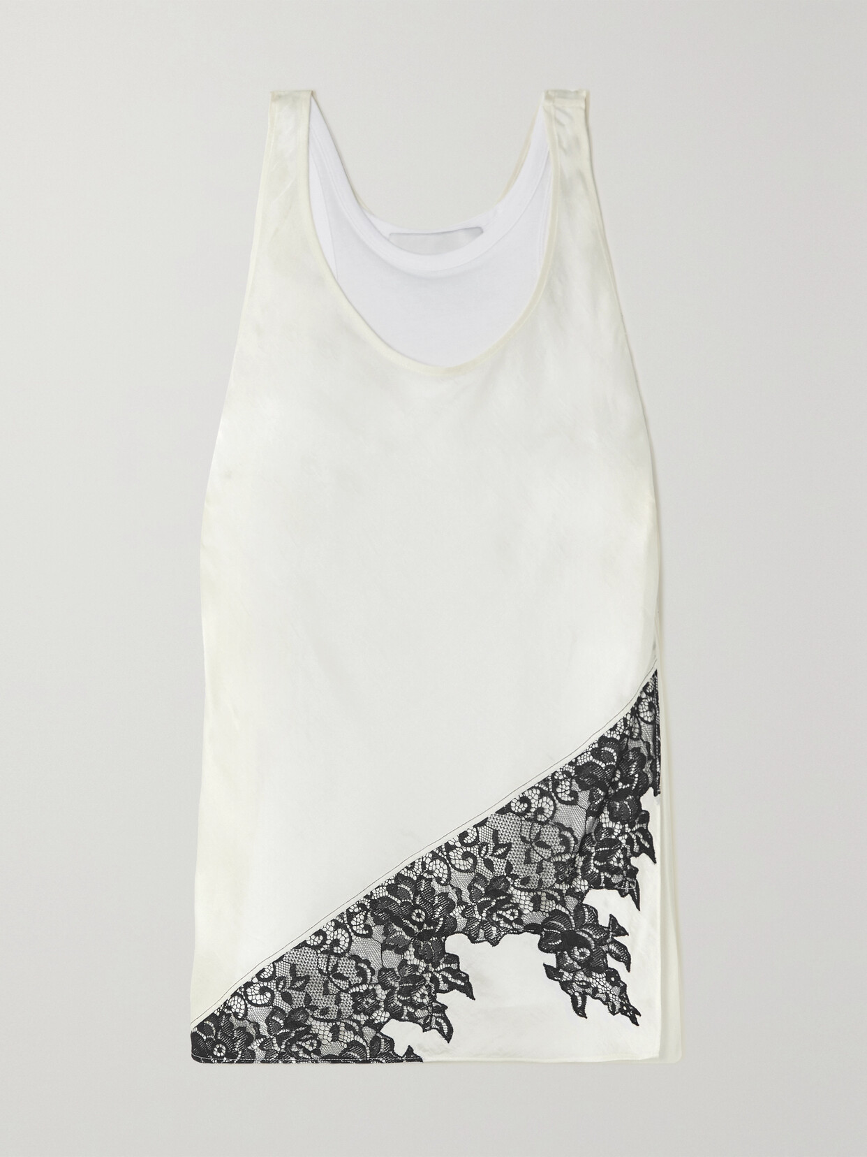 3.1 Phillip Lim - Layered Lace-trimmed Satin And Cotton-jersey Tank - White