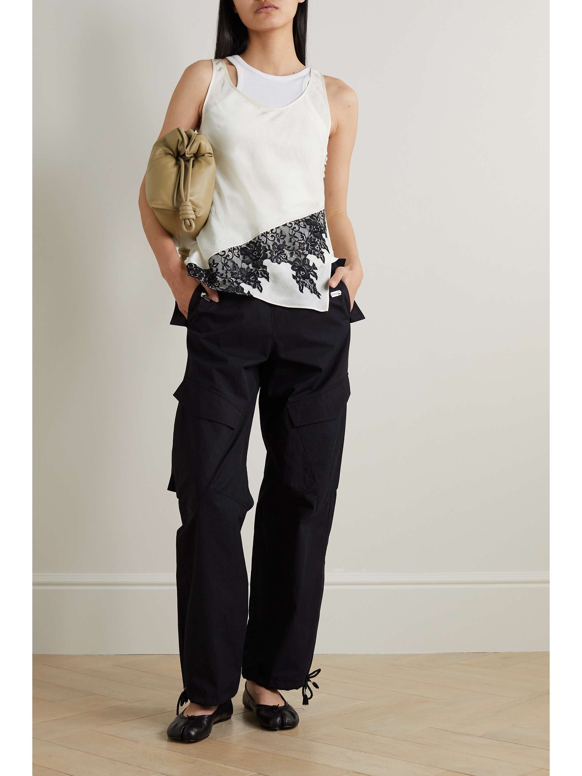 3.1 PHILLIP LIM サテン＆コットンジャージー レイヤード タンクトップ レーストリム