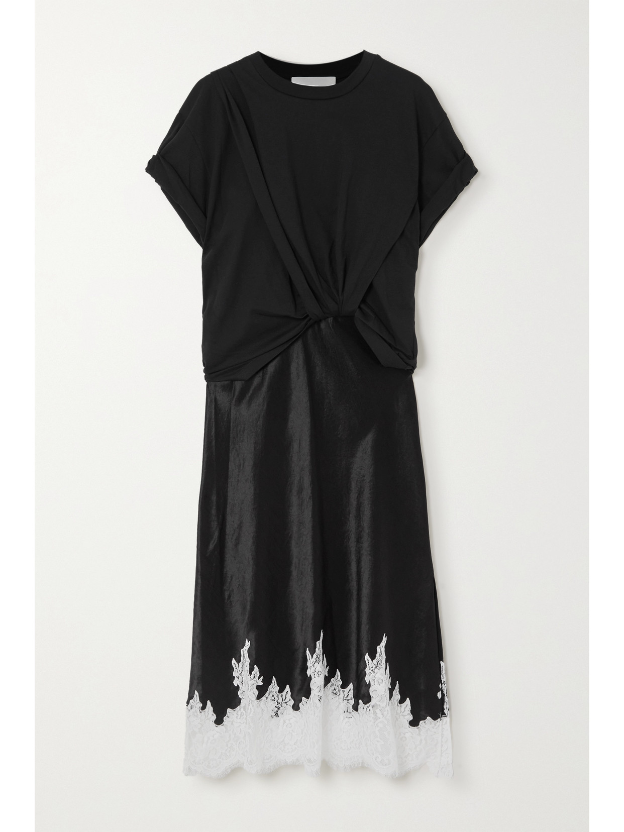 3.1 PHILLIP LIM / フィリップ リム DRAPED COTTON-JERSEY AND LACE-TRIMMED SATIN MIDI DRESS