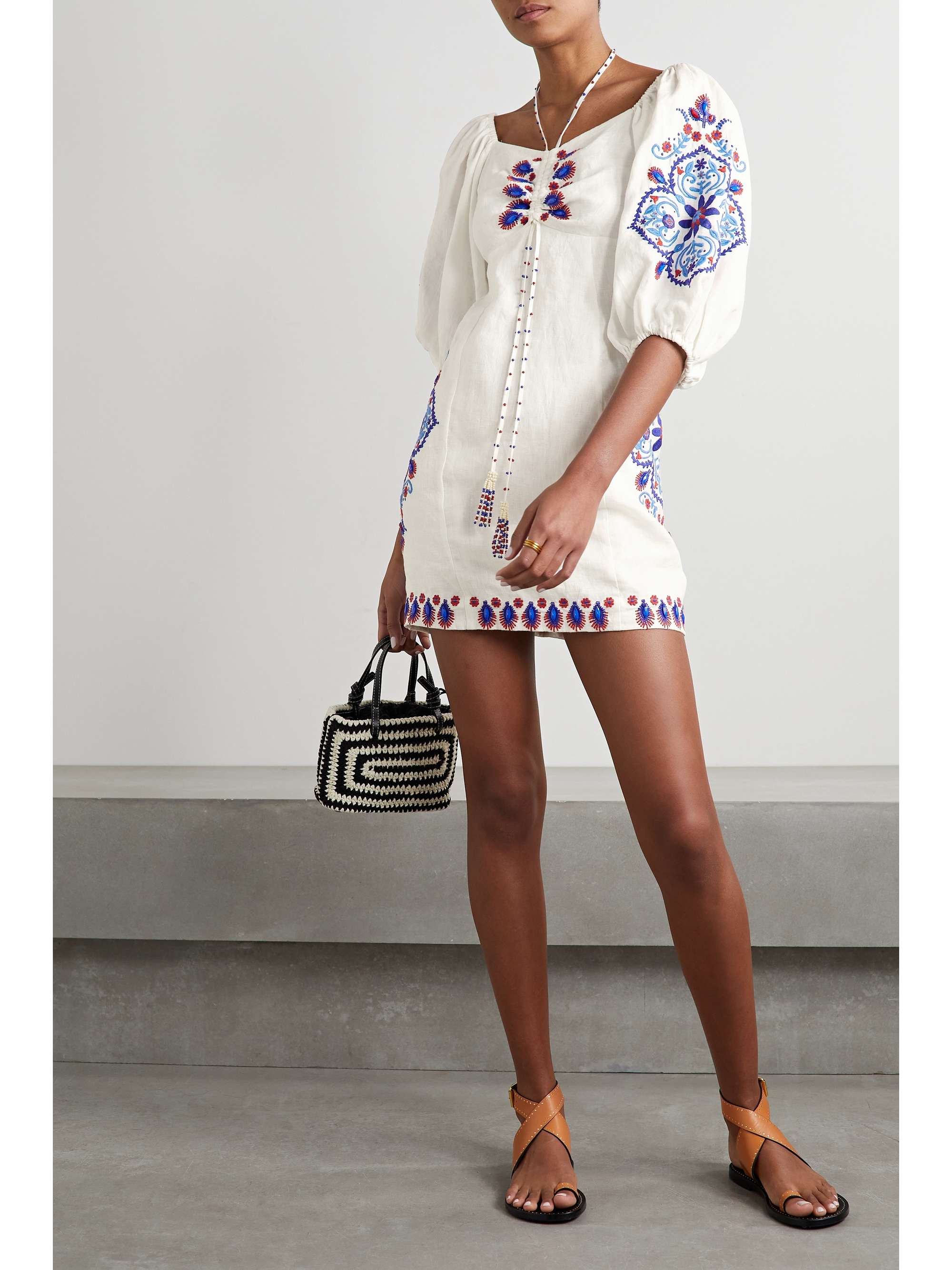 FARM RIO Embellished embroidered linenblend mini dress NETAPORTER