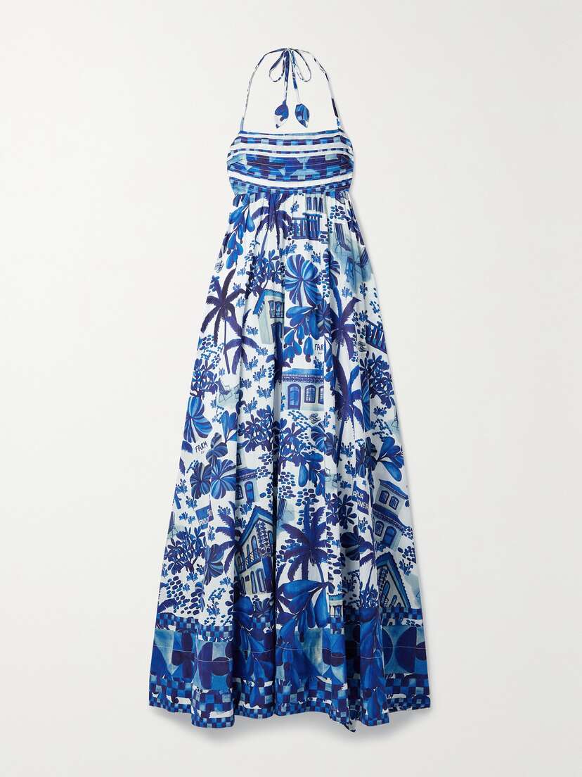 Farm Rio Printed Cotton-voile Halterneck Maxi Dress - xx large