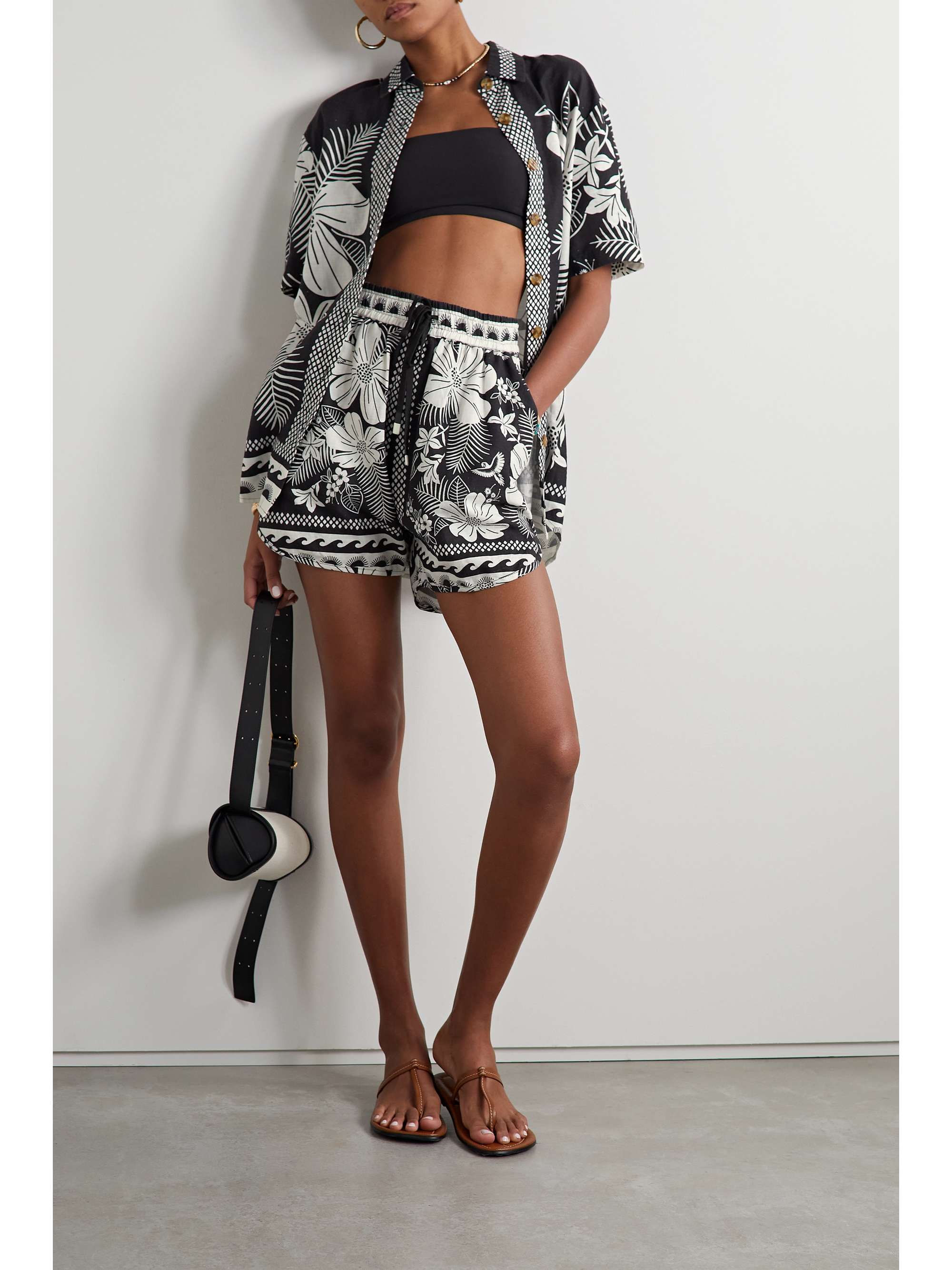 FARM RIO Printed linen-blend shorts
