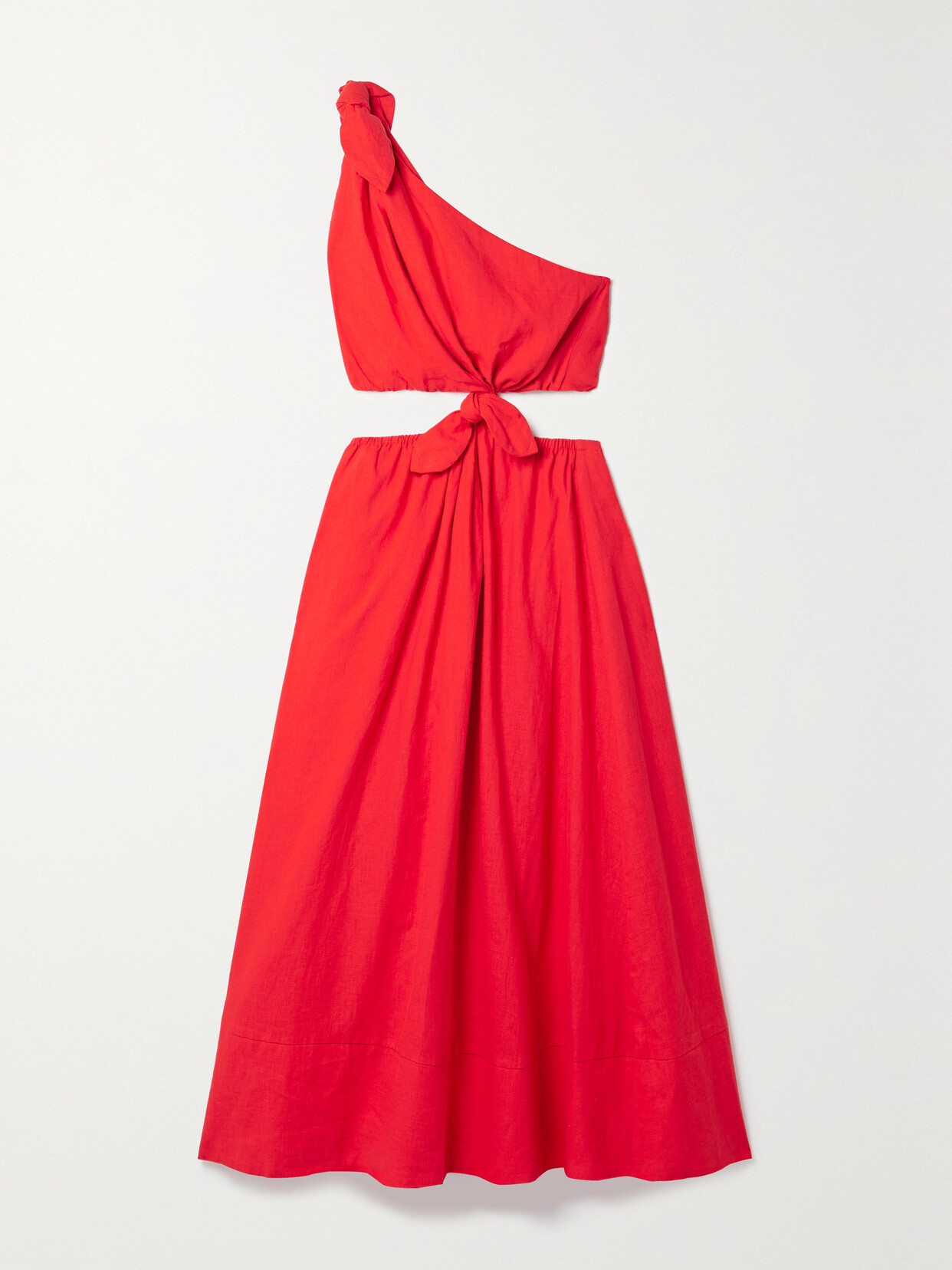 Farm Rio - One-shoulder Cutout Linen-blend Midi Dress - Red