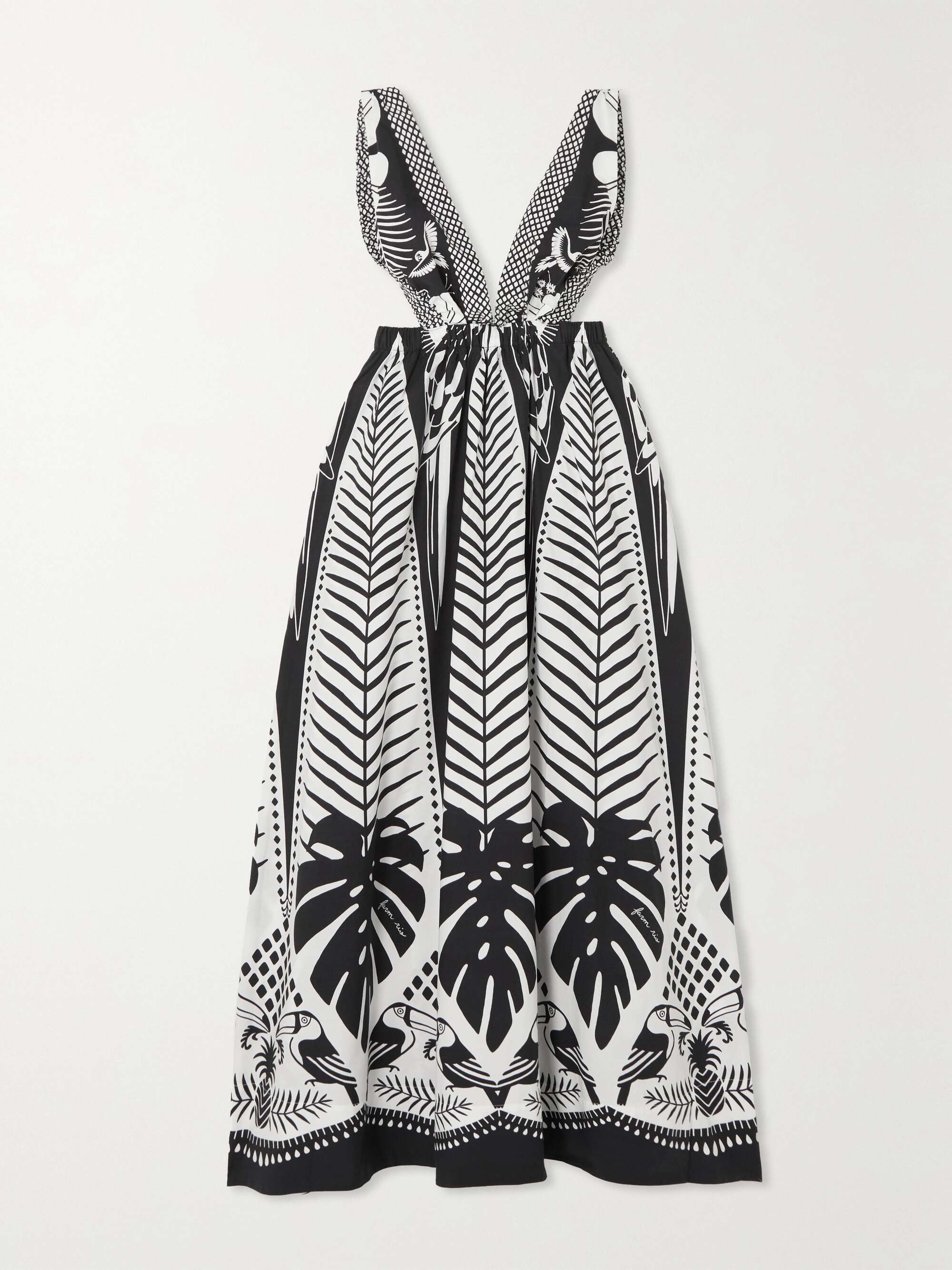 Open-back printed cotton maxi dress