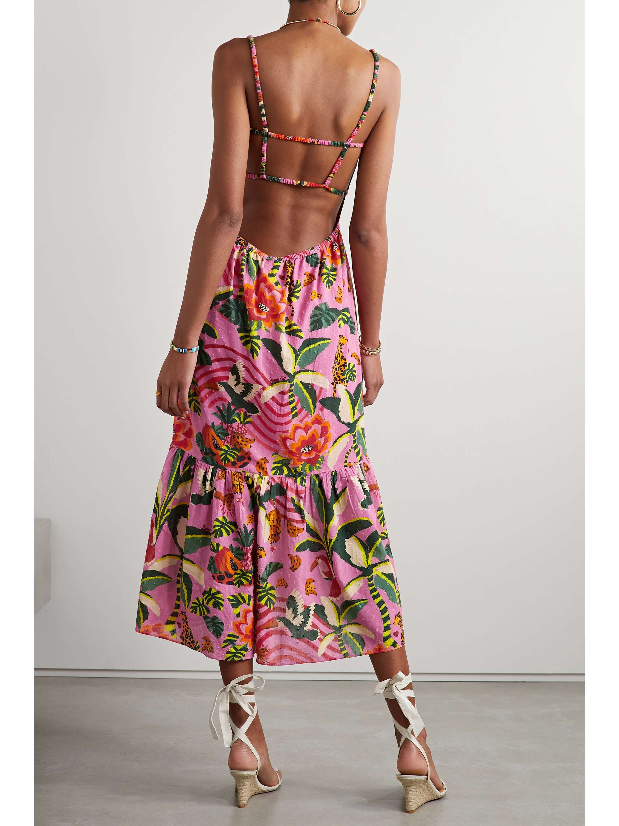 FARM RIO Pleated printed fil coupé cotton maxi dress