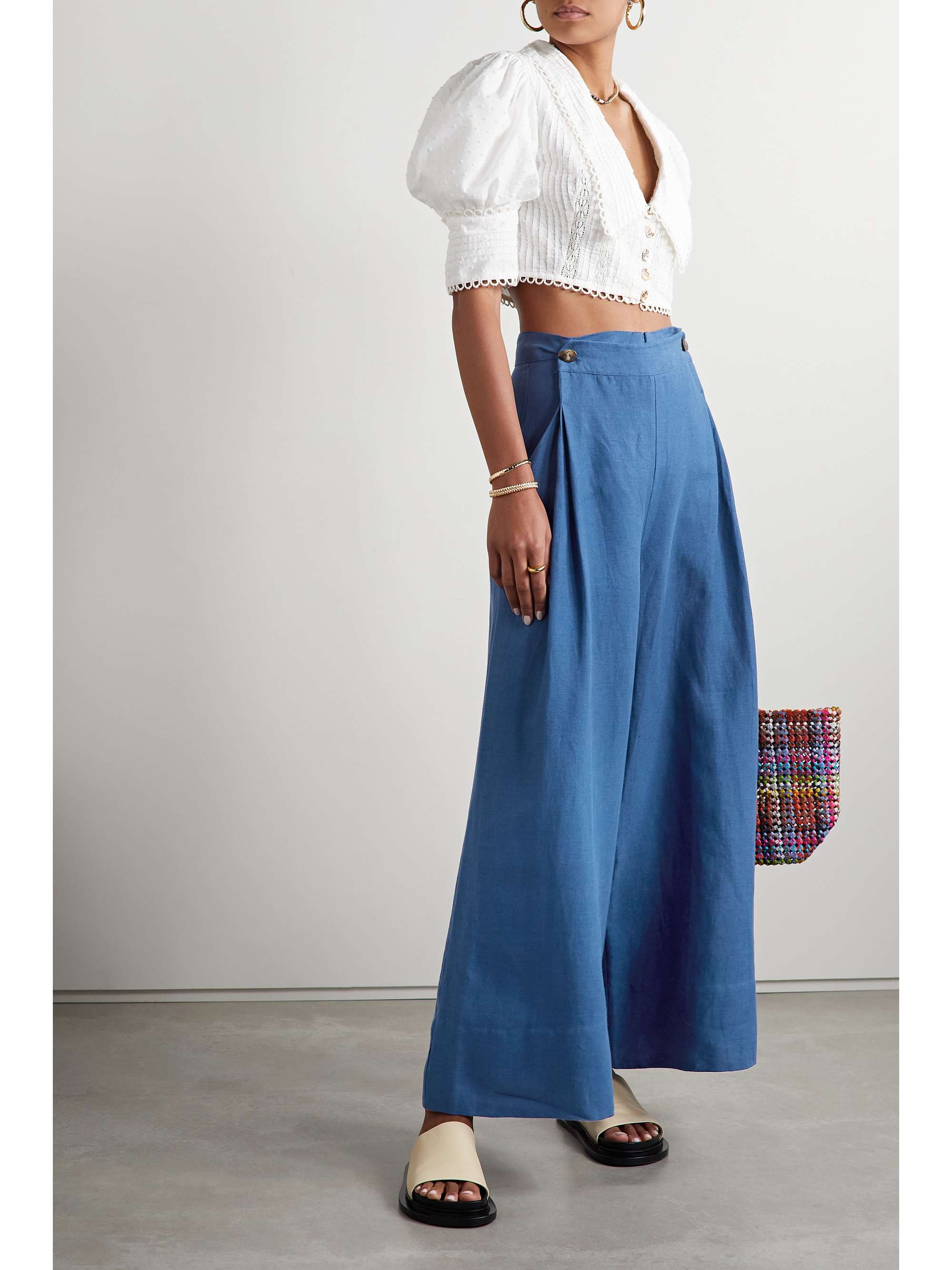 FARM RIO Pleated linen wide-leg pants