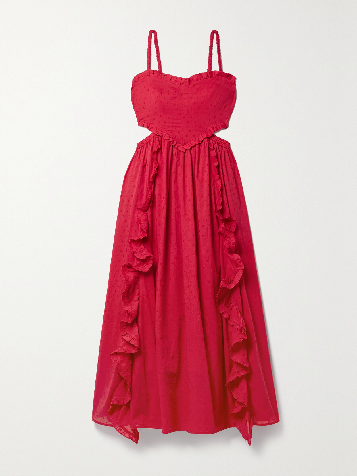 Farm Rio - Ruffled Cutout Fil Coupé Cotton Midi Dress - Red