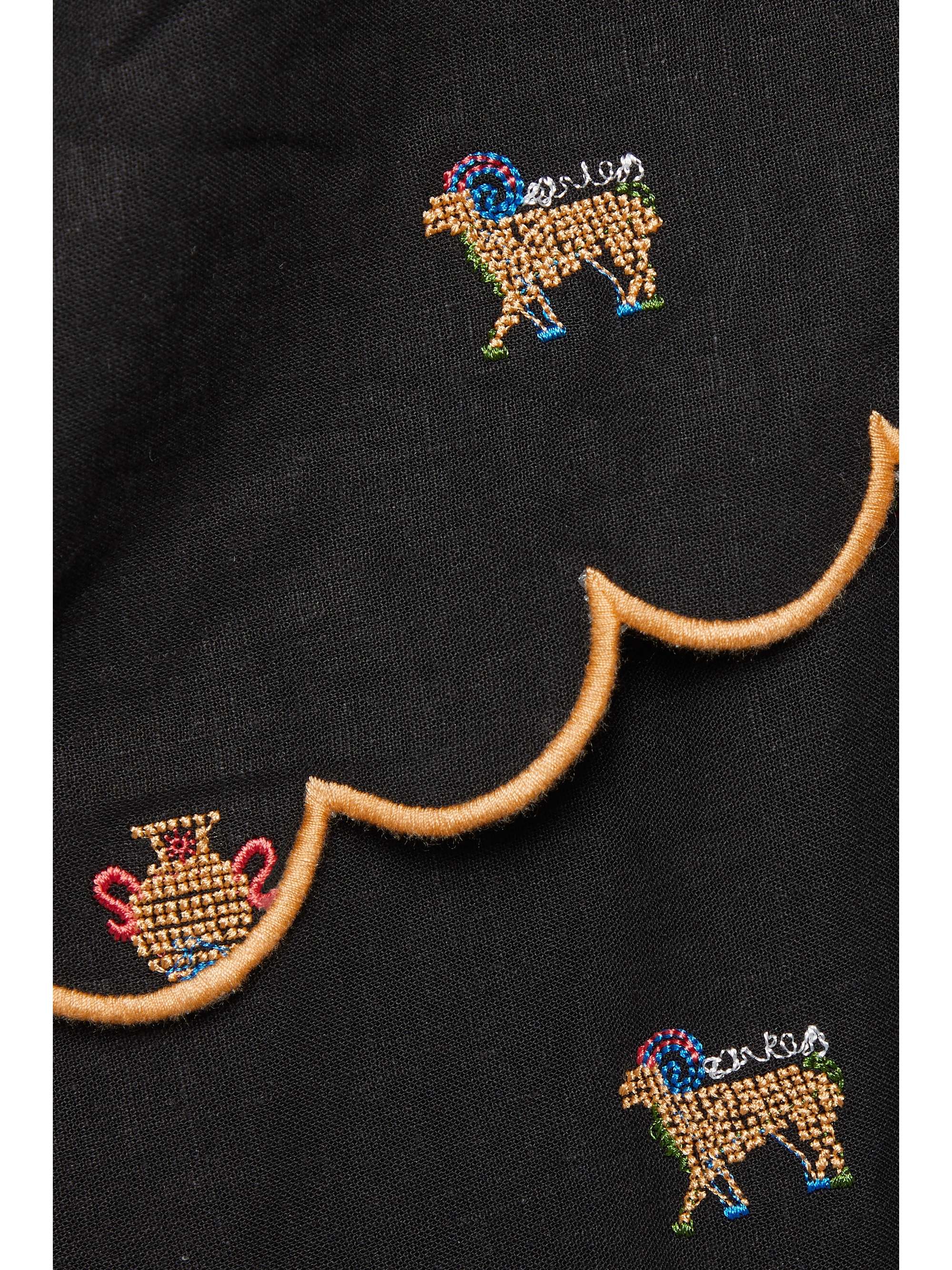 FARM RIO Cutout scalloped embroidered linen-blend midi dress