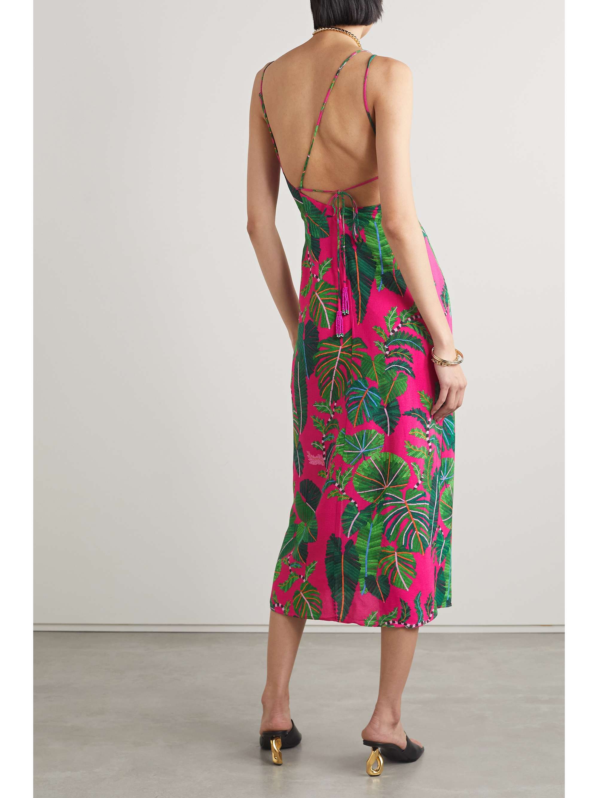 FARM RIO Gathered printed crepe midi dress