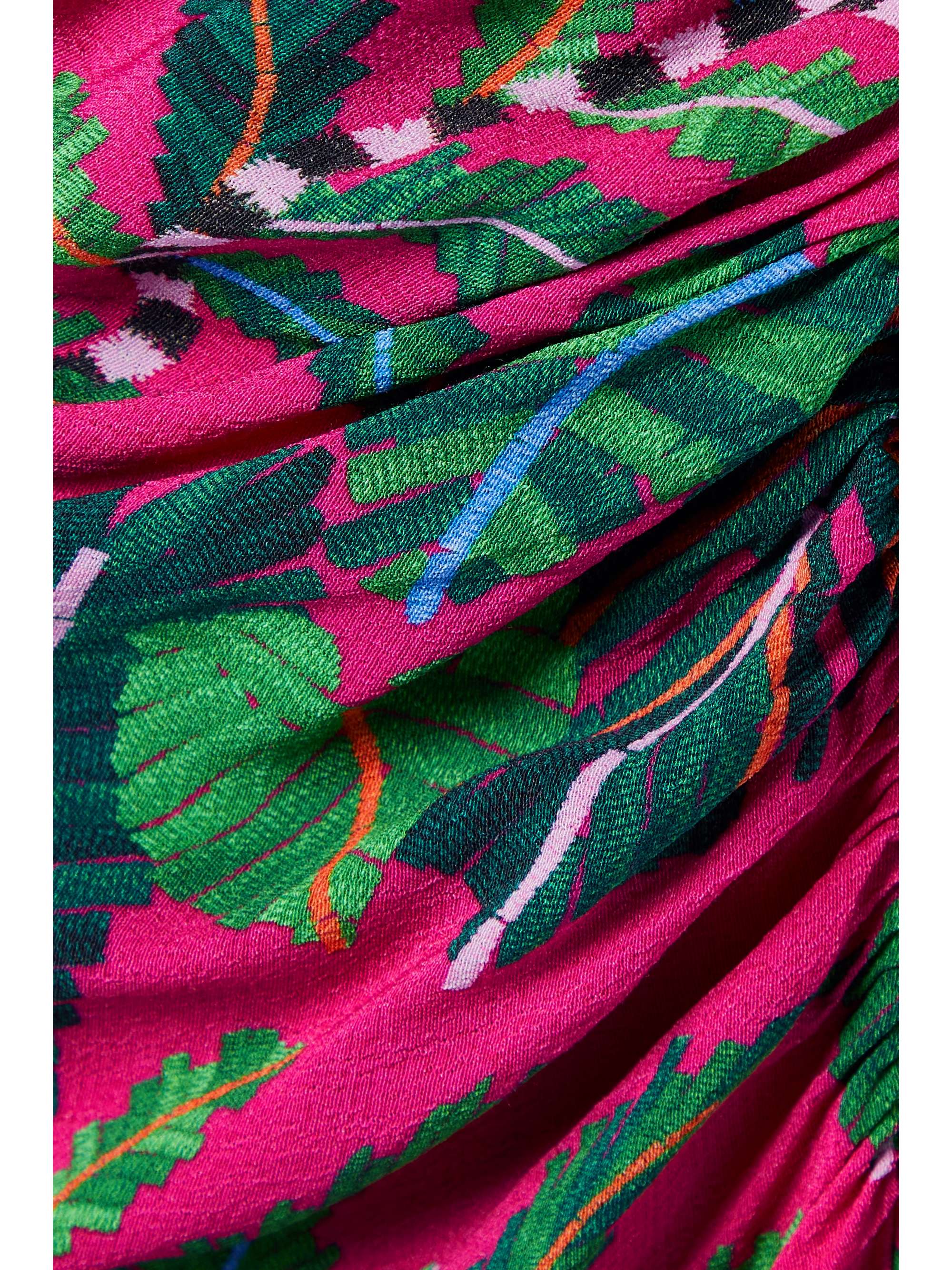 FARM RIO Gathered printed crepe midi dress