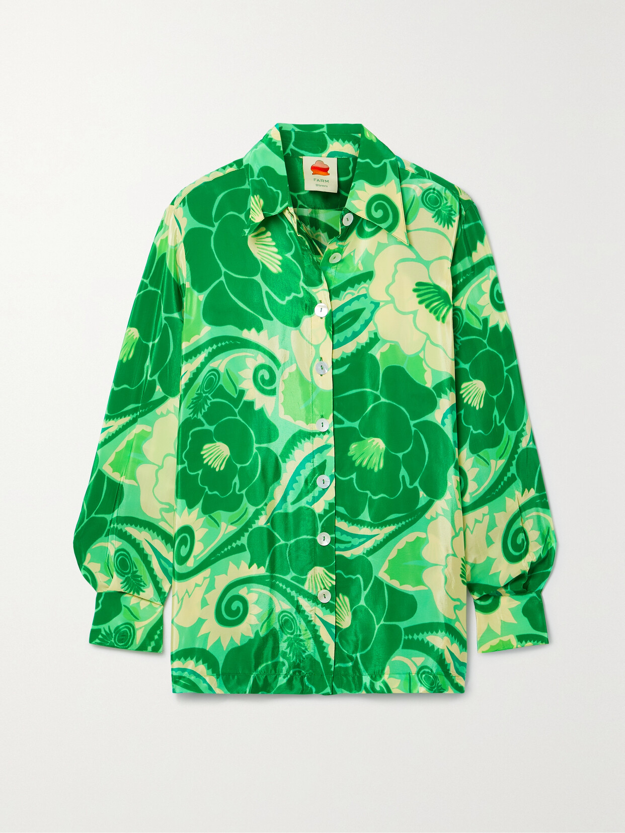 Farm Rio Printed Satin Shirt - Green