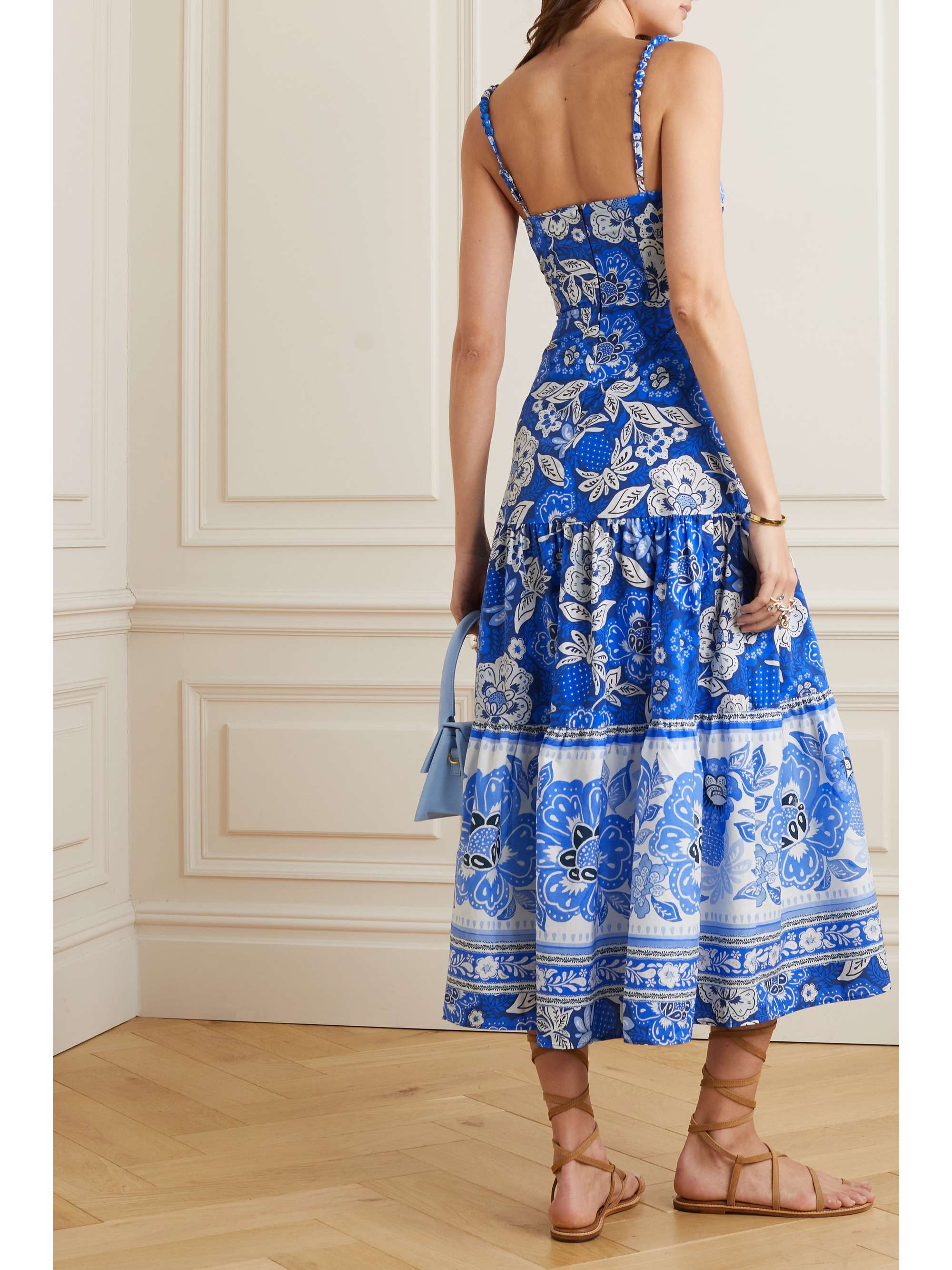 FARM RIO Tiered floral-print cotton-poplin midi dress