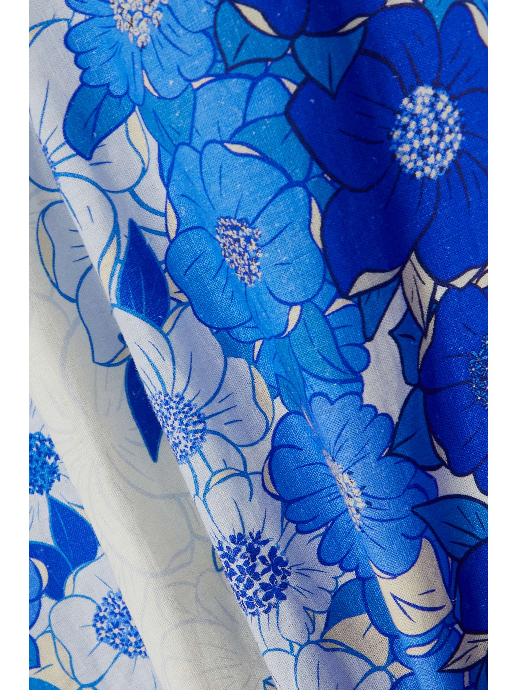 FARM RIO Scalloped floral-print linen-blend midi skirt