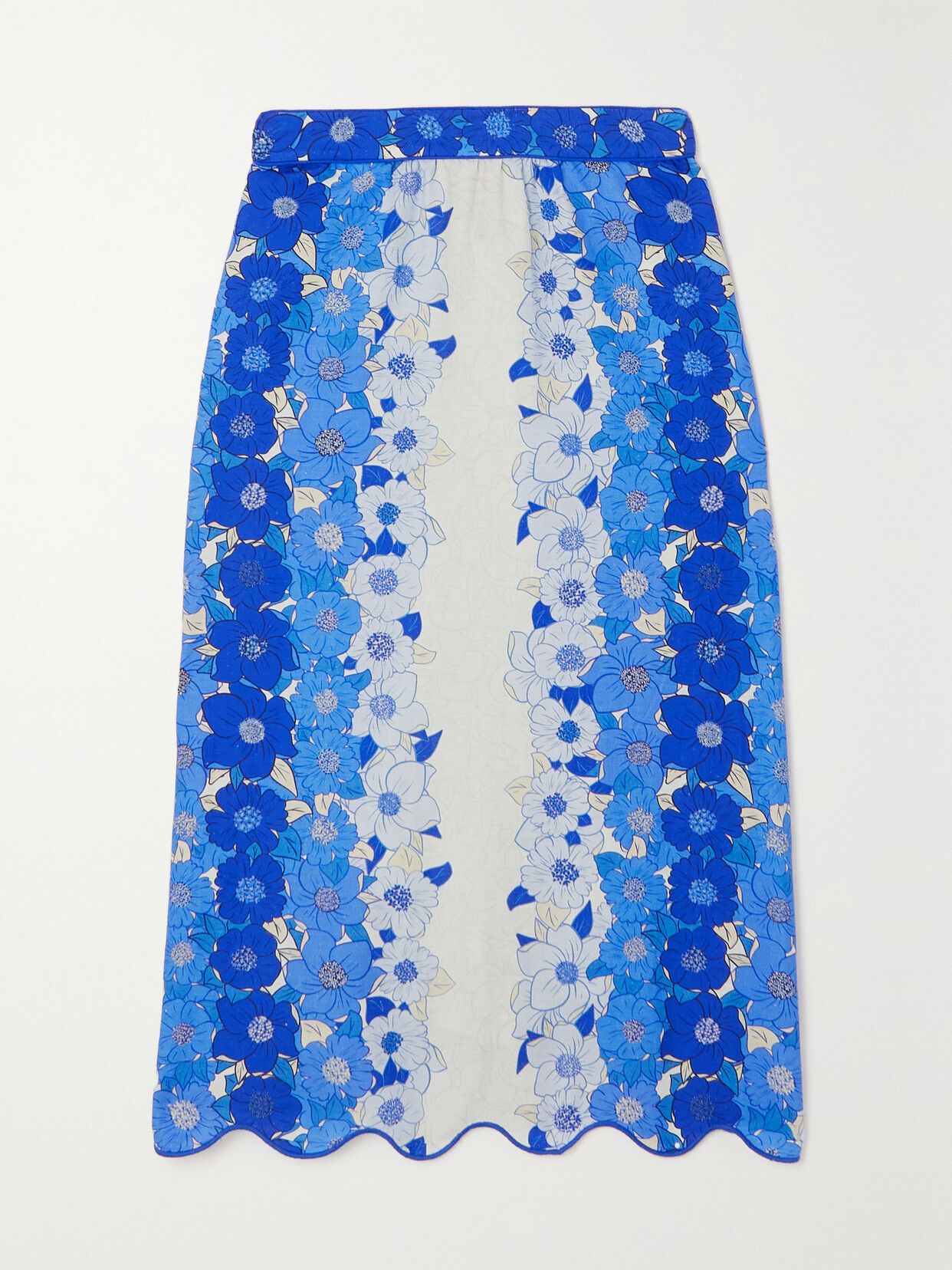 Farm Rio Flower Stripes Linen Blend Midi Skirt In Blue | ModeSens