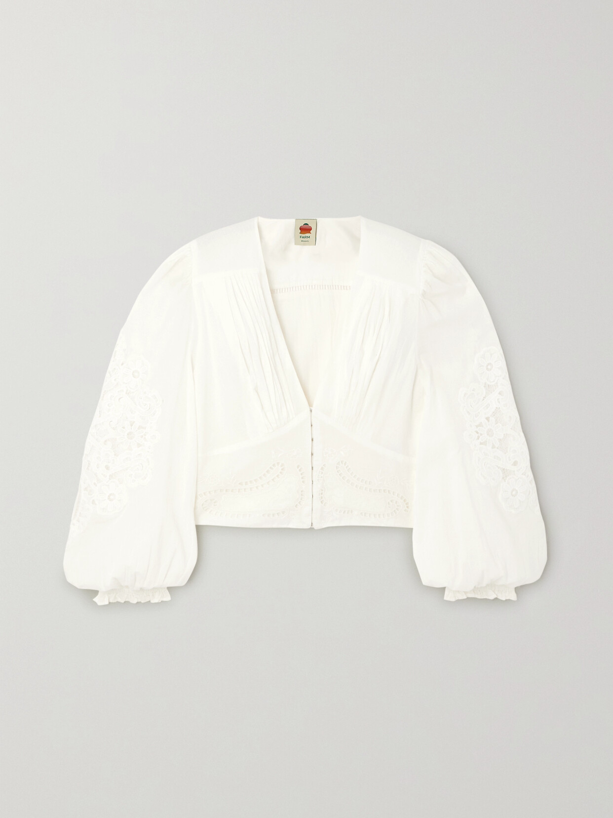 Farm Rio - Lace-trimmed Cotton-voile Blouse - Off-white