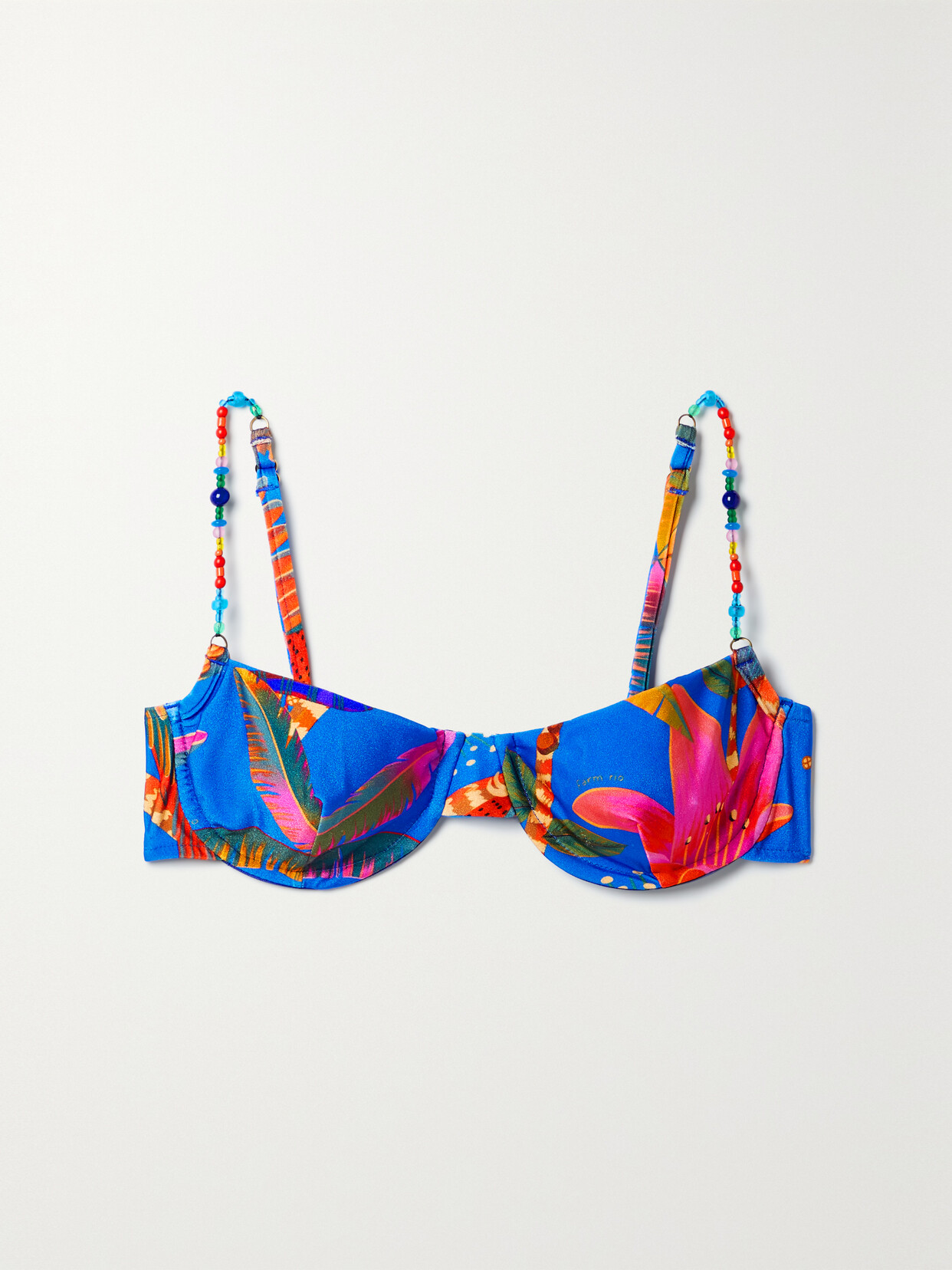 Farm Rio - Embellished Printed Underwired Bikini Top - Blue