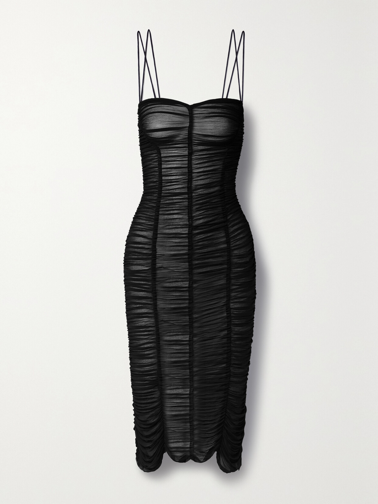 Interior Bea Ruched Chiffon Midi Dress - Black