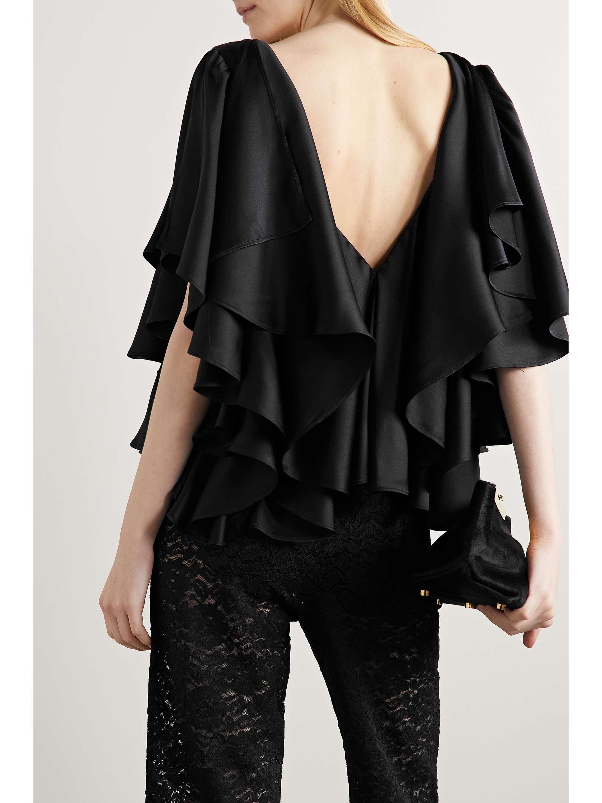 INTERIOR Jane ruffled silk-satin blouse