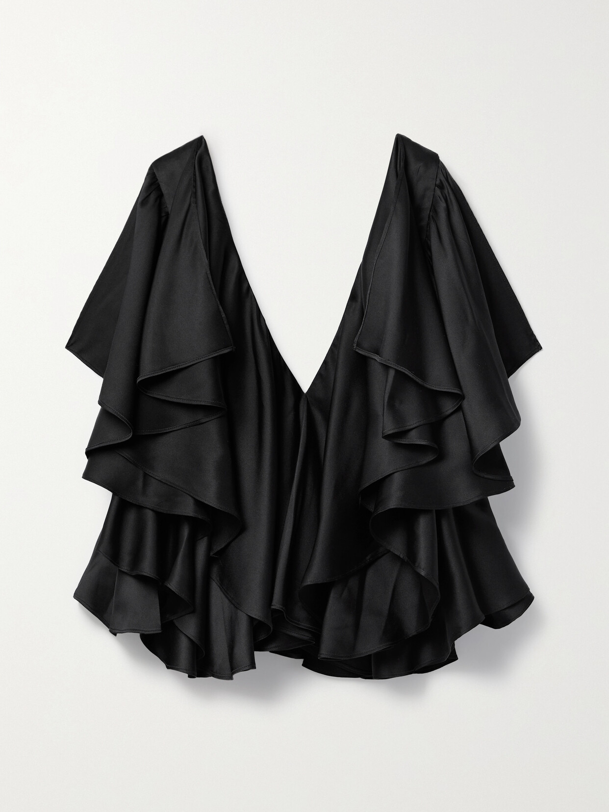 Interior - Jane Ruffled Silk-satin Blouse - Black