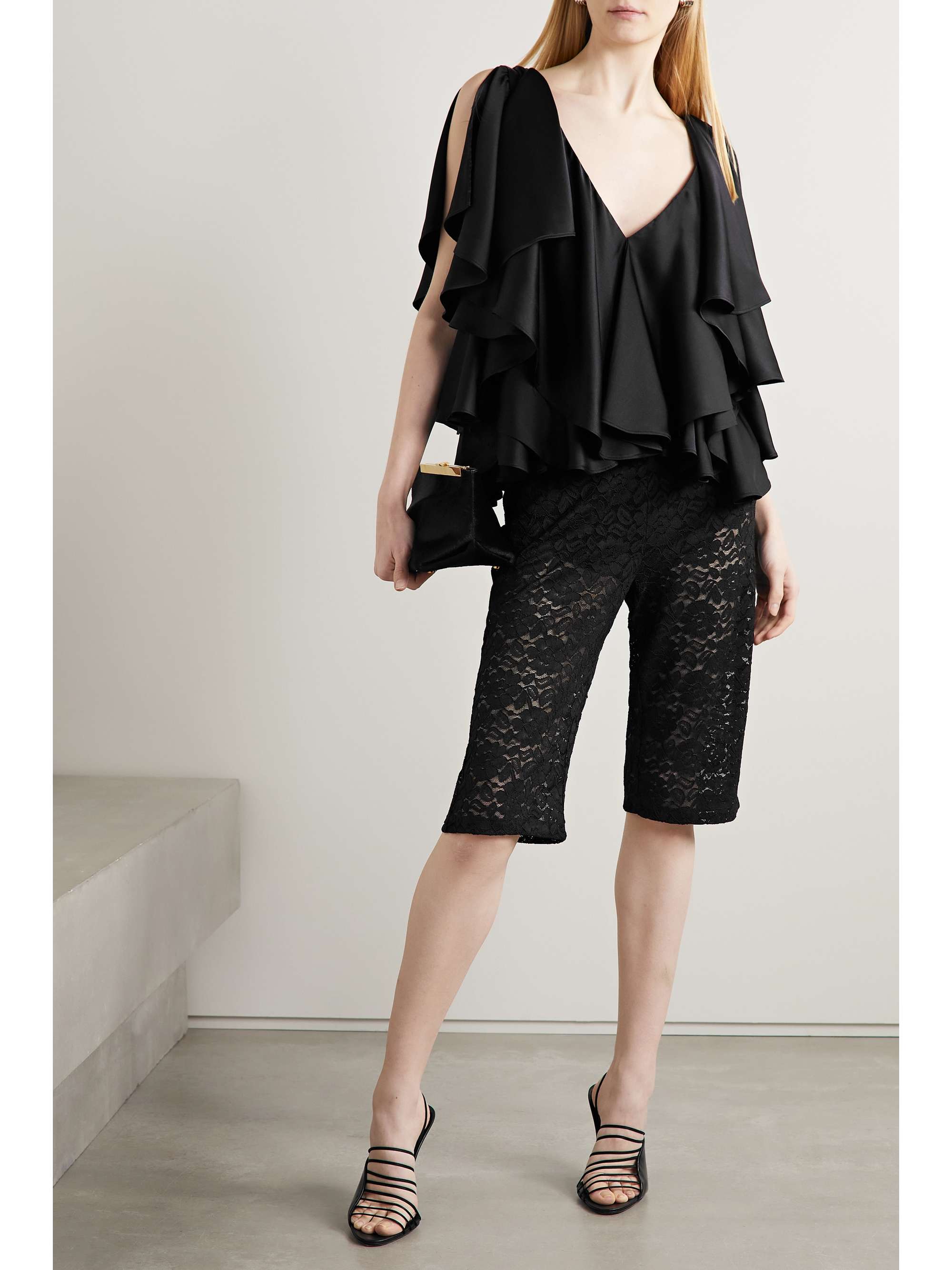 INTERIOR Jane ruffled silk-satin blouse