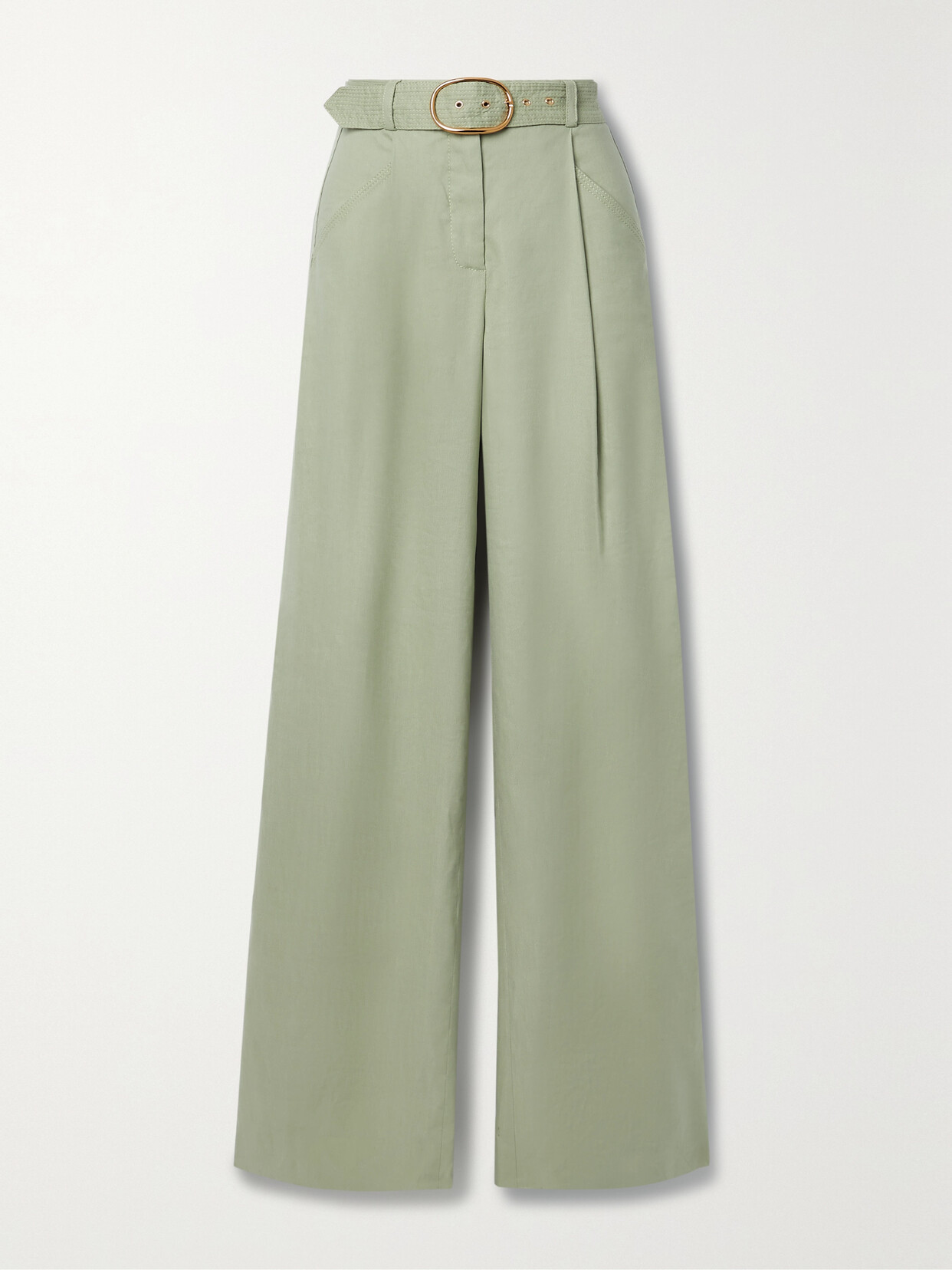 VERONICA BEARD RIMINI BELTED PLEATED STRETCH LINEN AND TENCEL-BLEND VOILE WIDE-LEG PANTS