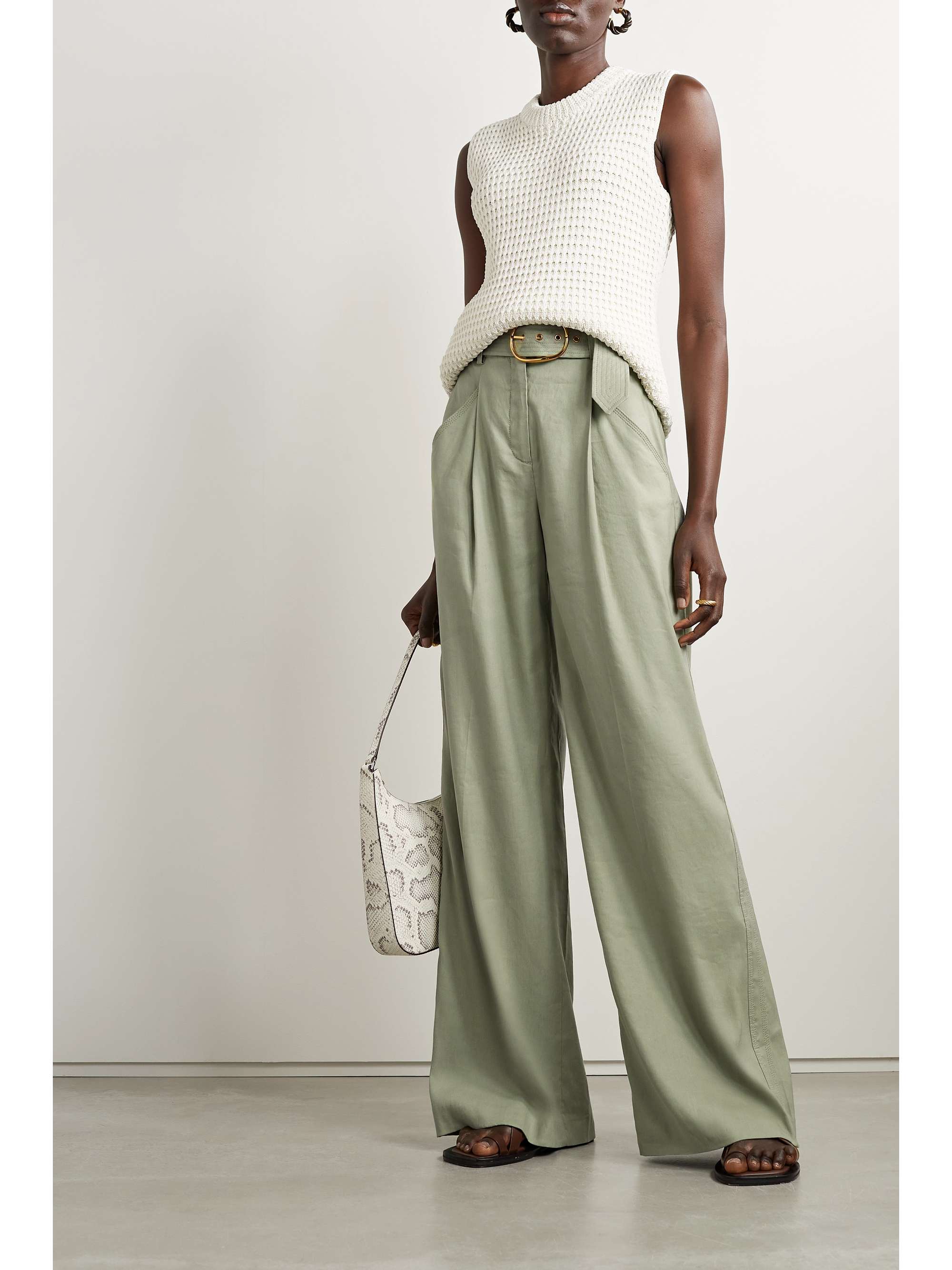 VERONICA BEARD Rimini belted pleated stretch linen and TENCELblend